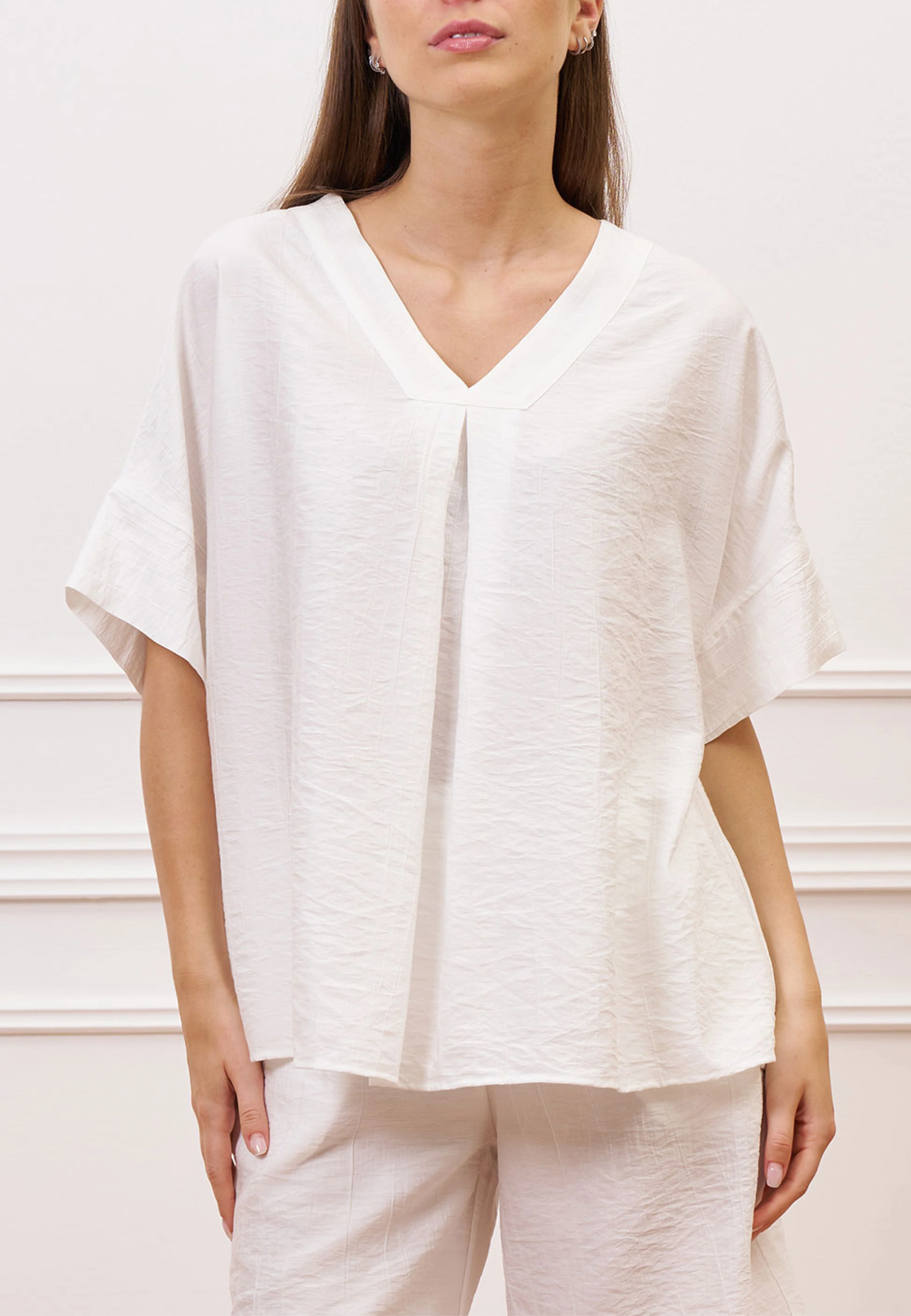 Blusa ampia effetto stropicciato - BIANCO