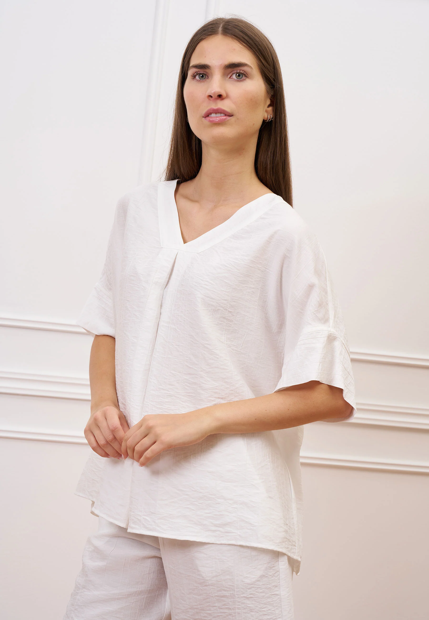 Blusa ampia effetto stropicciato - BIANCO - Image 2