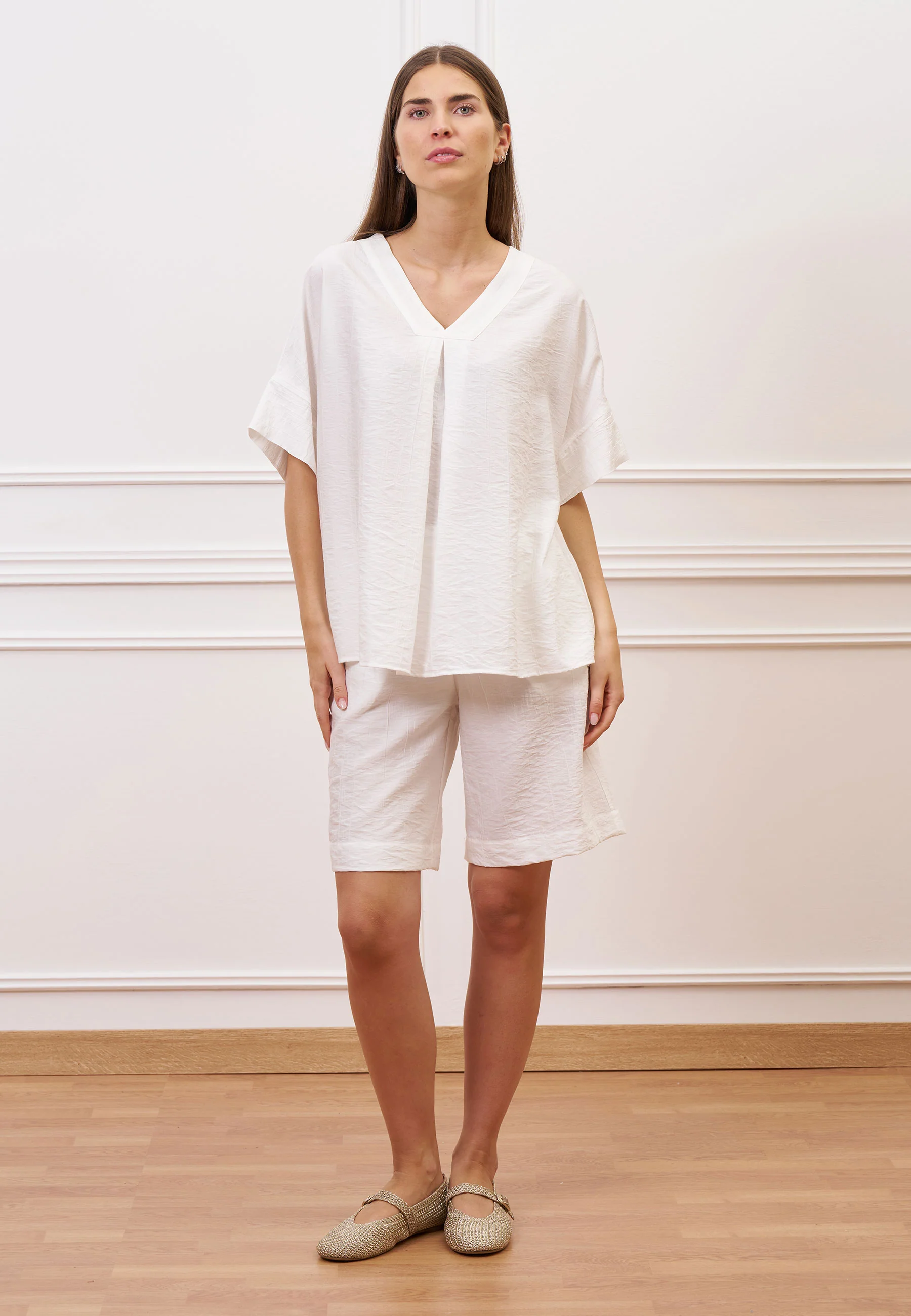 Blusa ampia effetto stropicciato - BIANCO - Image 3