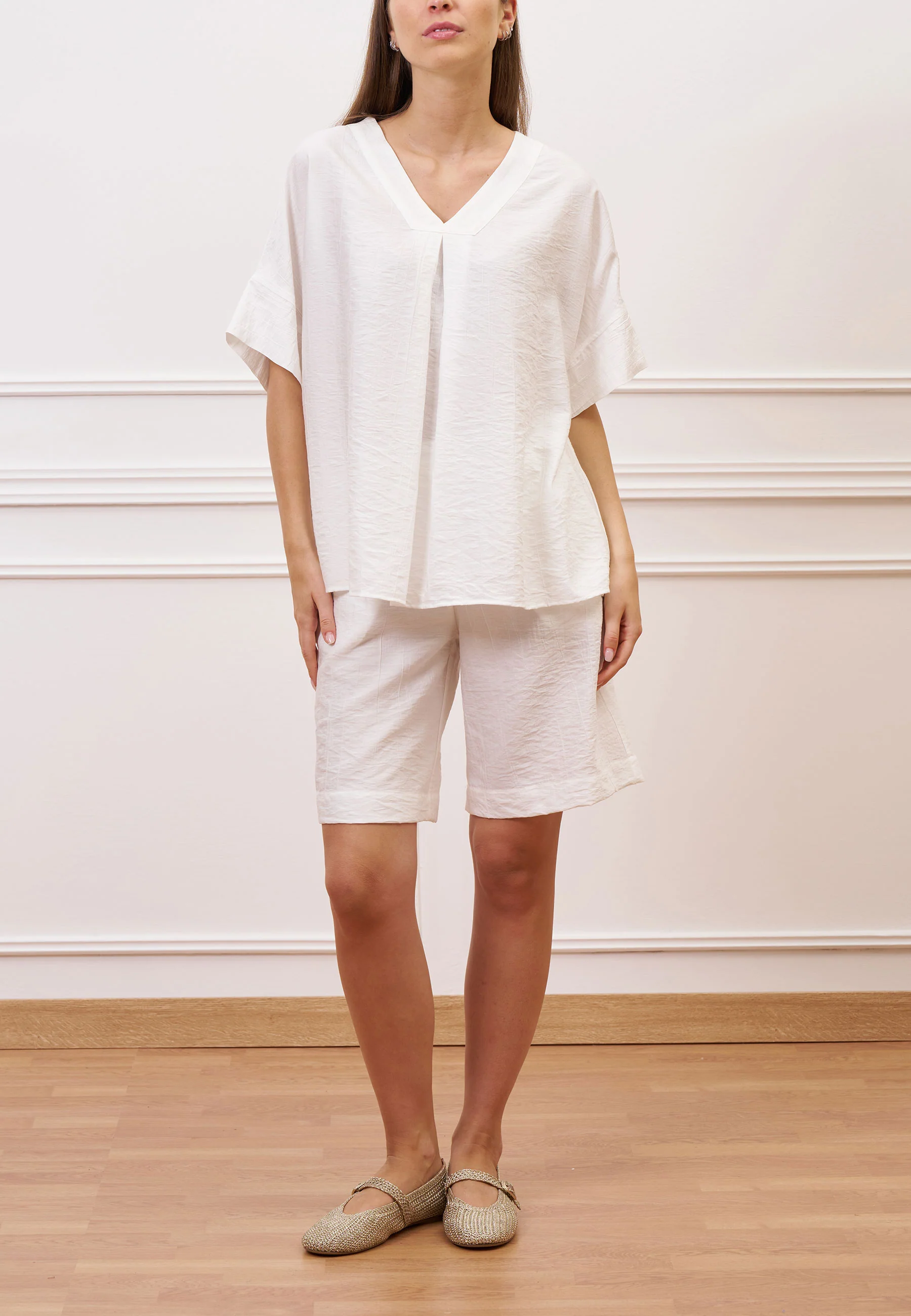 Blusa ampia effetto stropicciato - BIANCO - Image 4