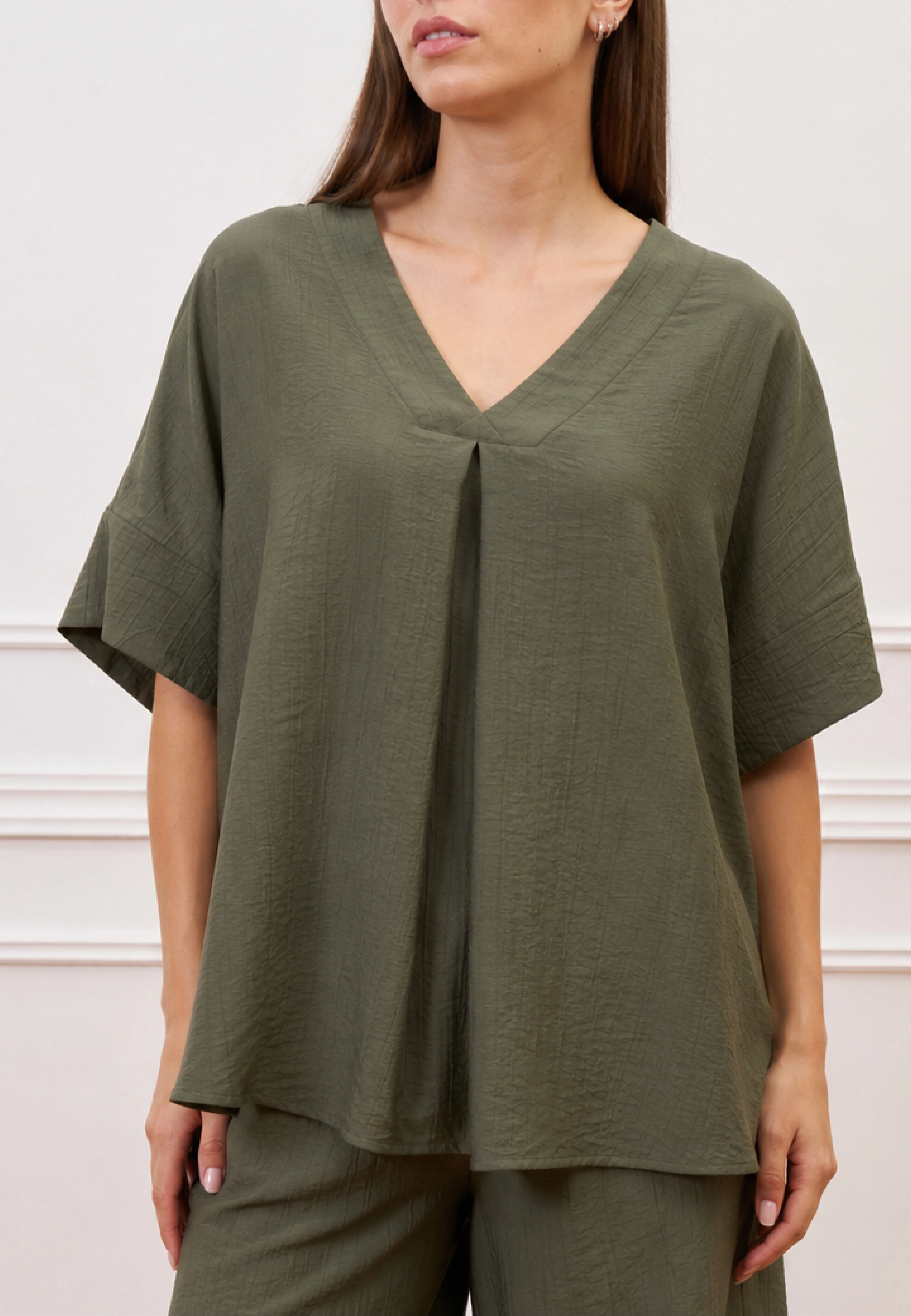 Blusa ampia effetto stropicciato - MILITARE