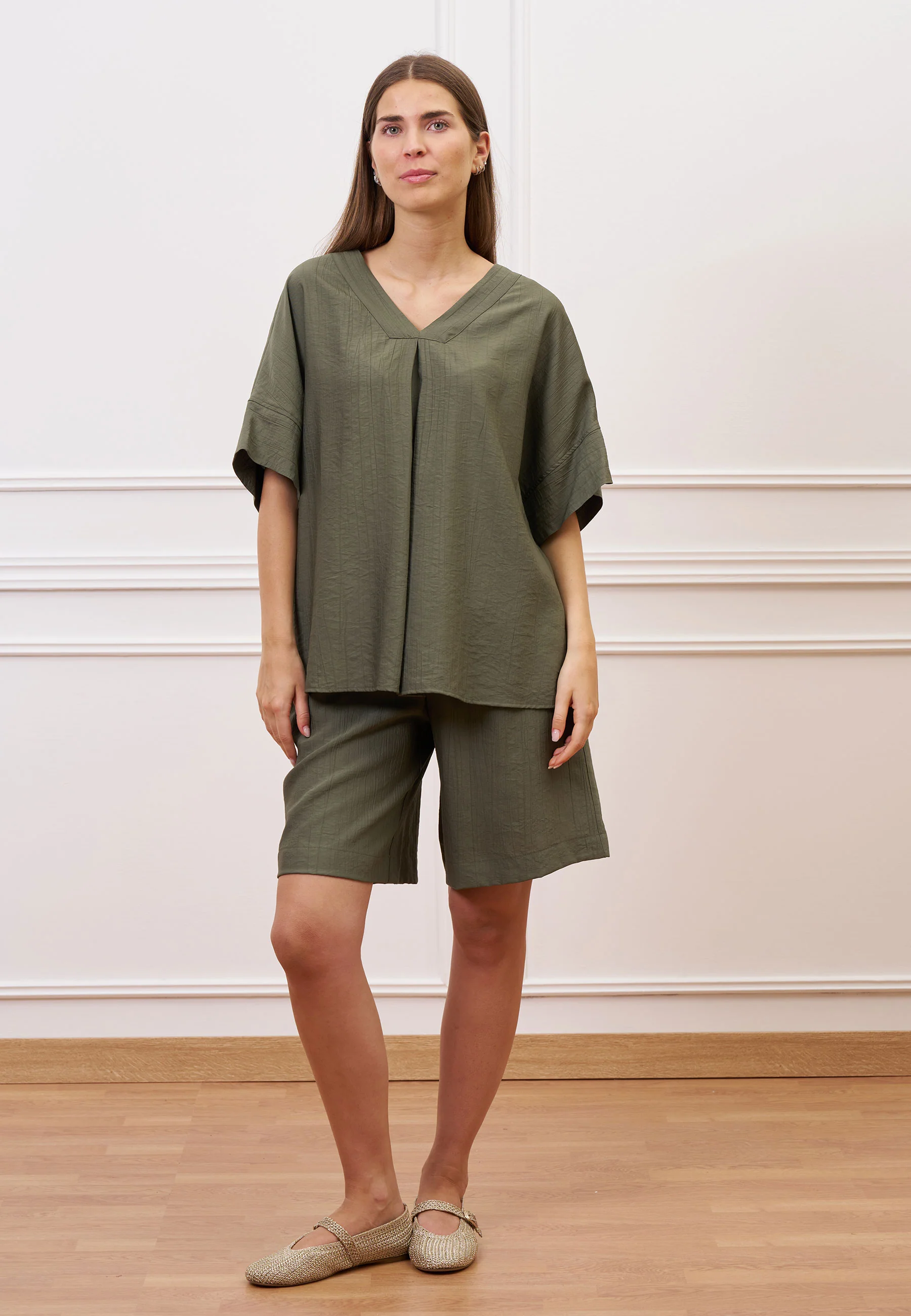 Blusa ampia effetto stropicciato - MILITARE - Image 2