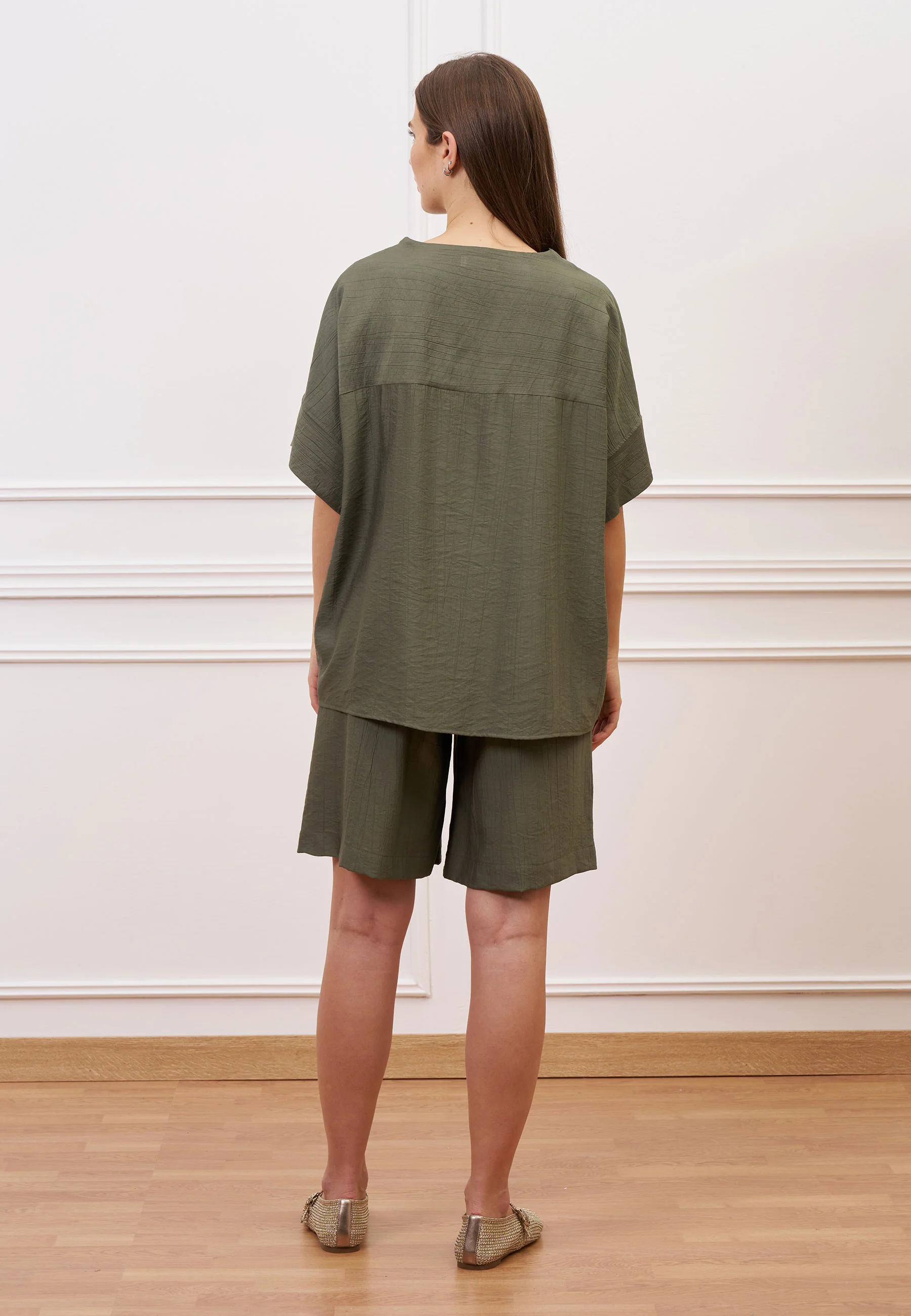 Blusa ampia effetto stropicciato - MILITARE - Image 5