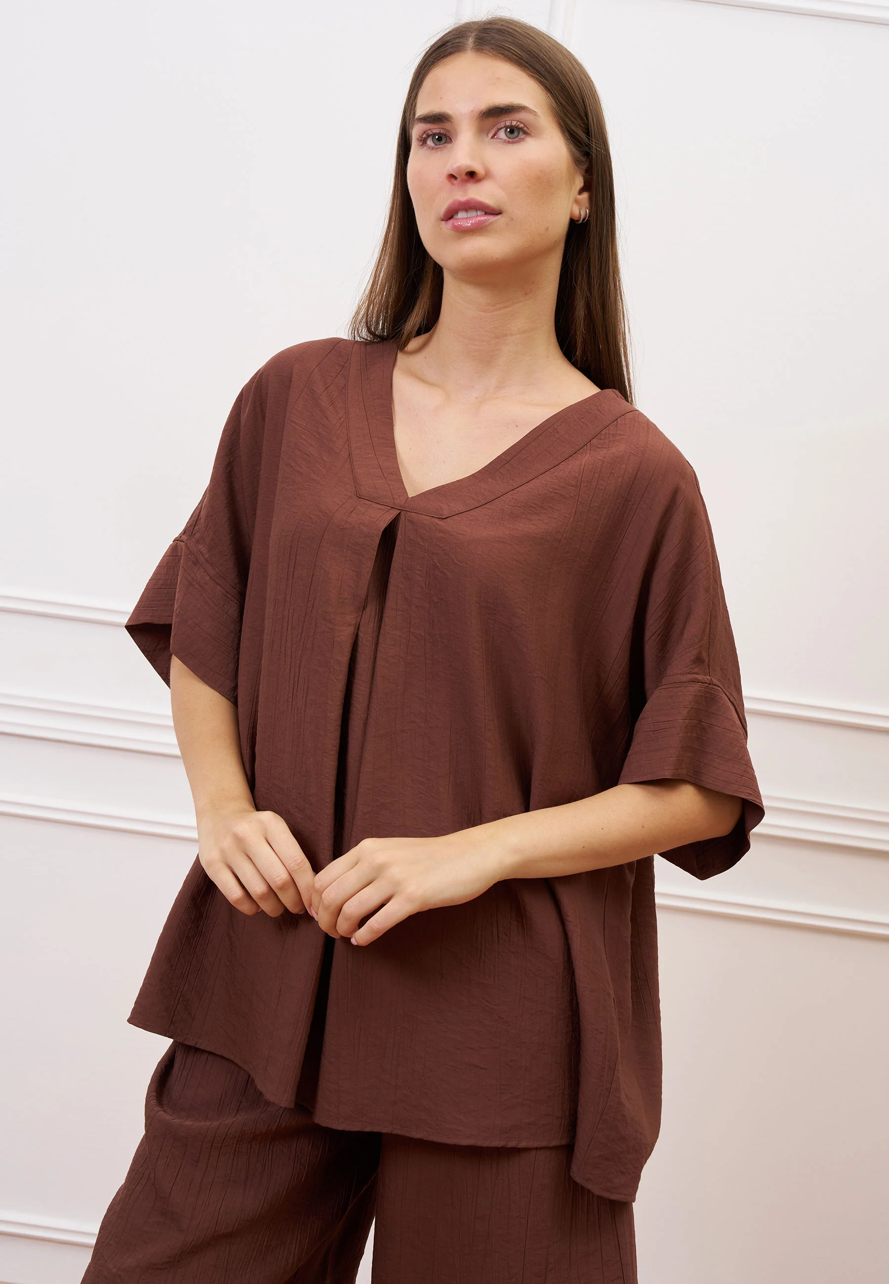 Blusa ampia effetto stropicciato - NOCCIOLA - Image 2