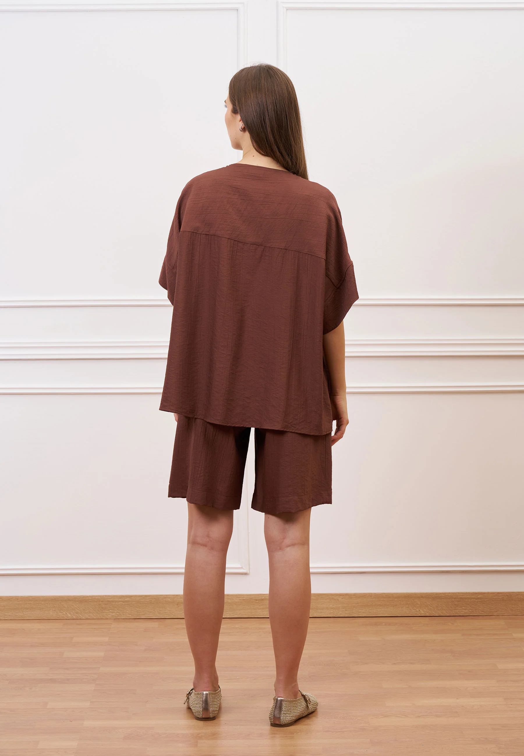 Blusa ampia effetto stropicciato - NOCCIOLA - Image 5
