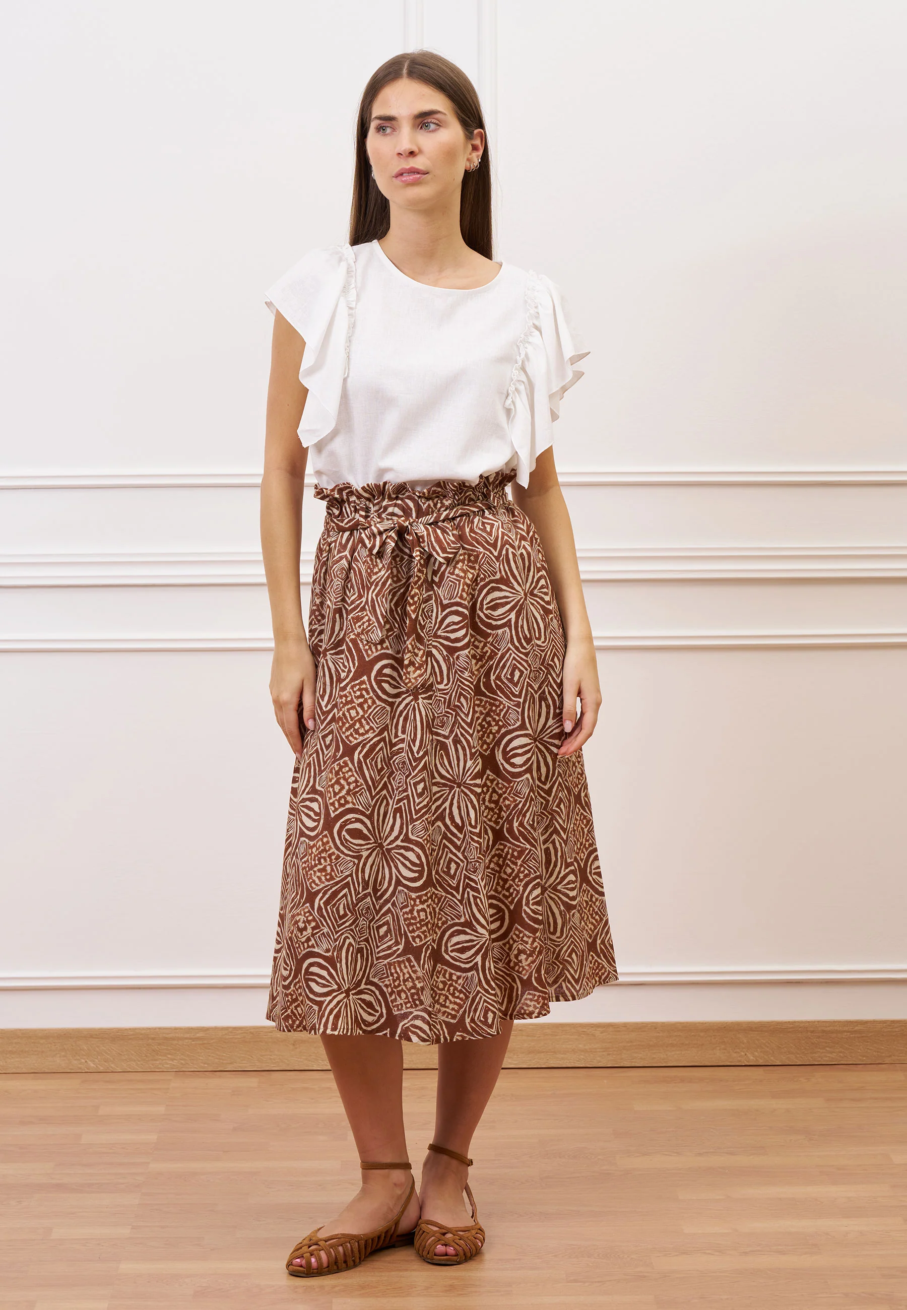 Blusa con maniche arricciate - BIANCO - Image 2