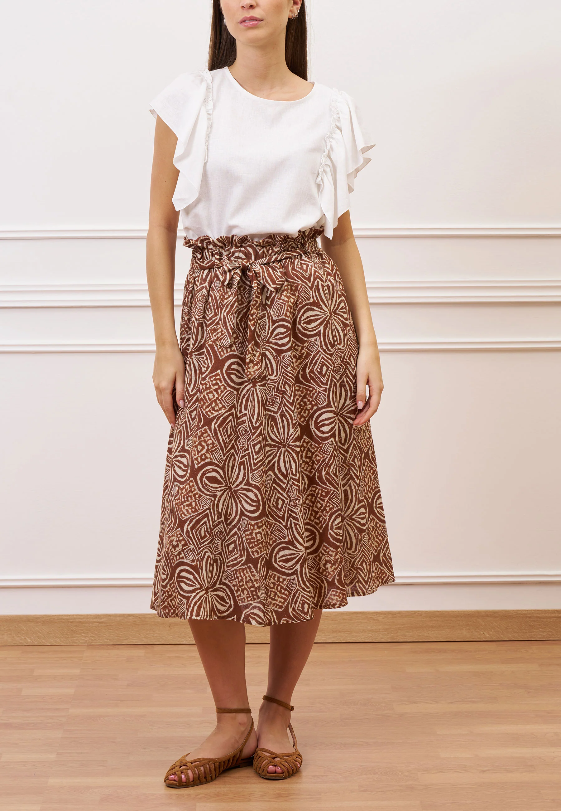 Blusa con maniche arricciate - BIANCO - Image 3
