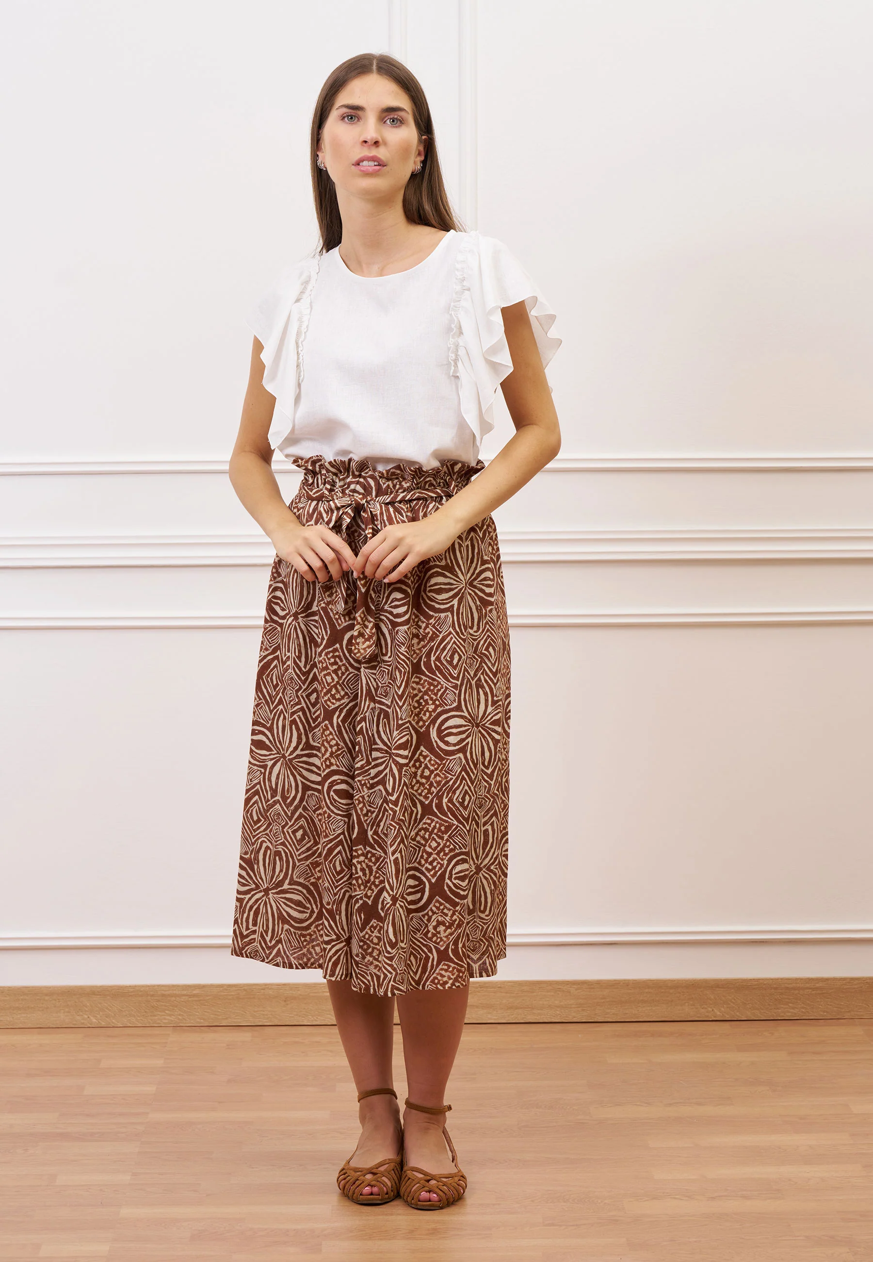 Blusa con maniche arricciate - BIANCO - Image 4