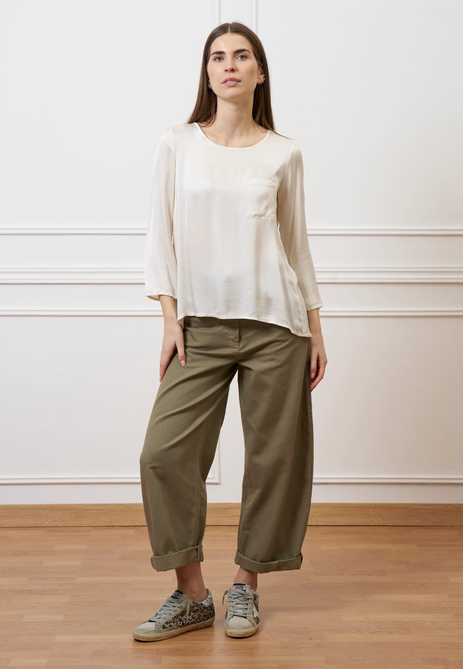 Blusa con taschino e arriccio retro - AVORIO - Image 2