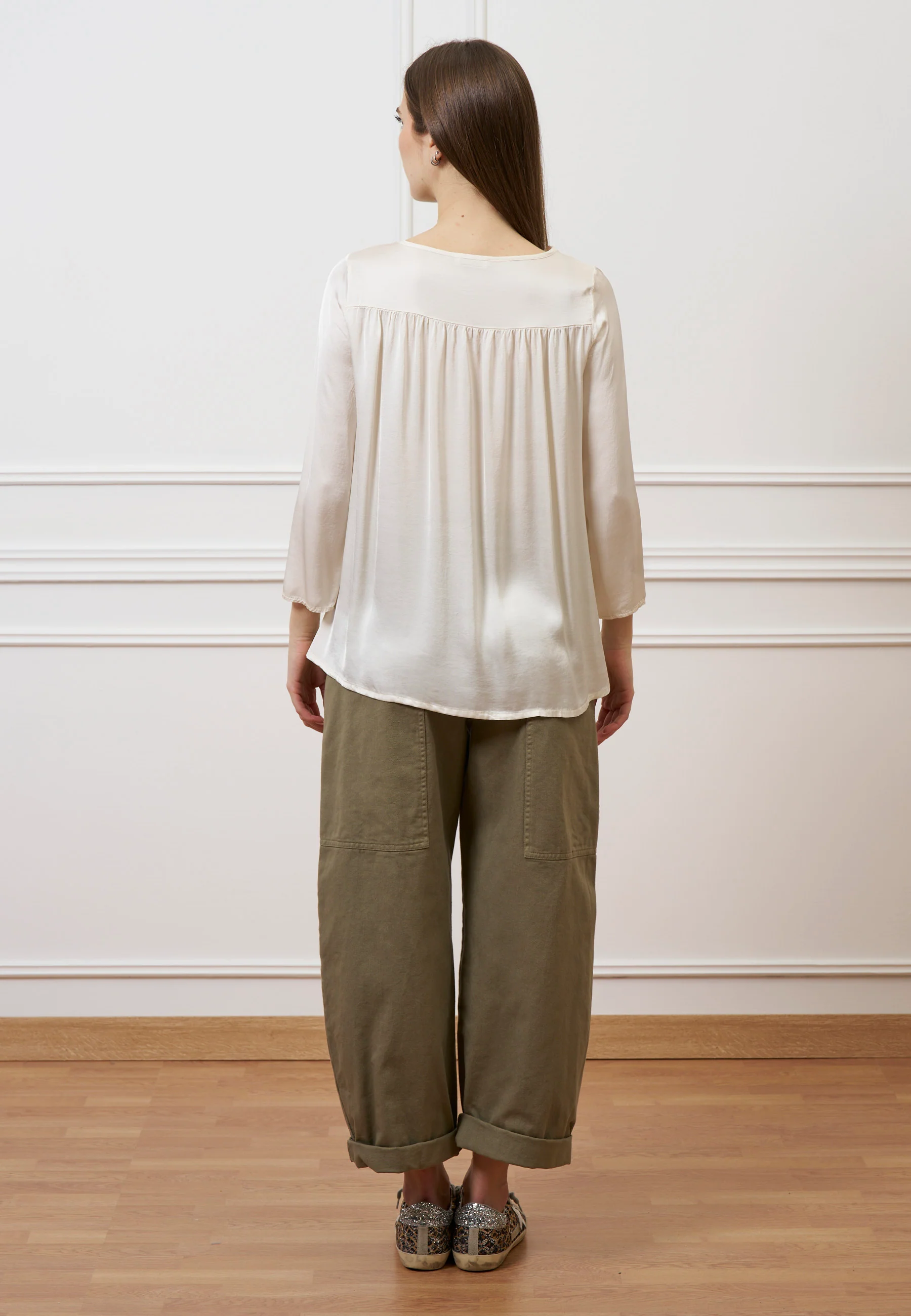 Blusa con taschino e arriccio retro - AVORIO - Image 5