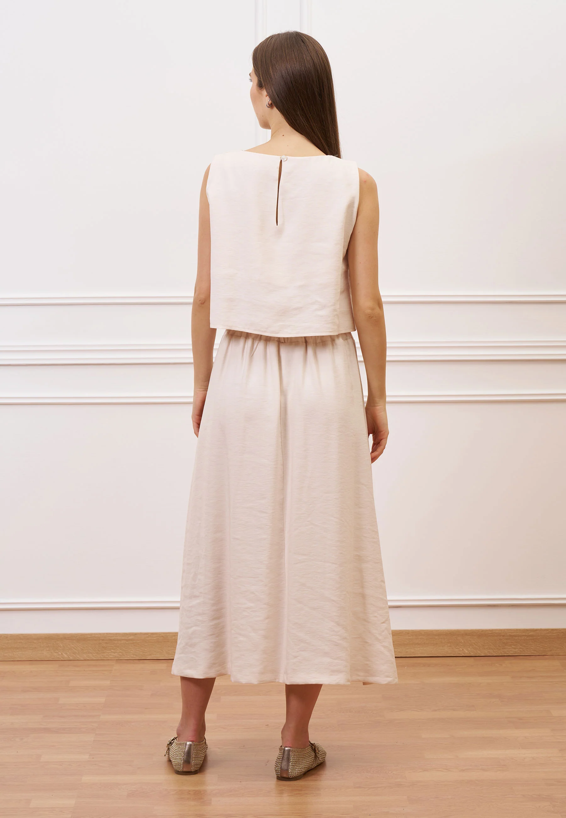Blusa crop smanicata in viscosa - AVORIO - Image 5