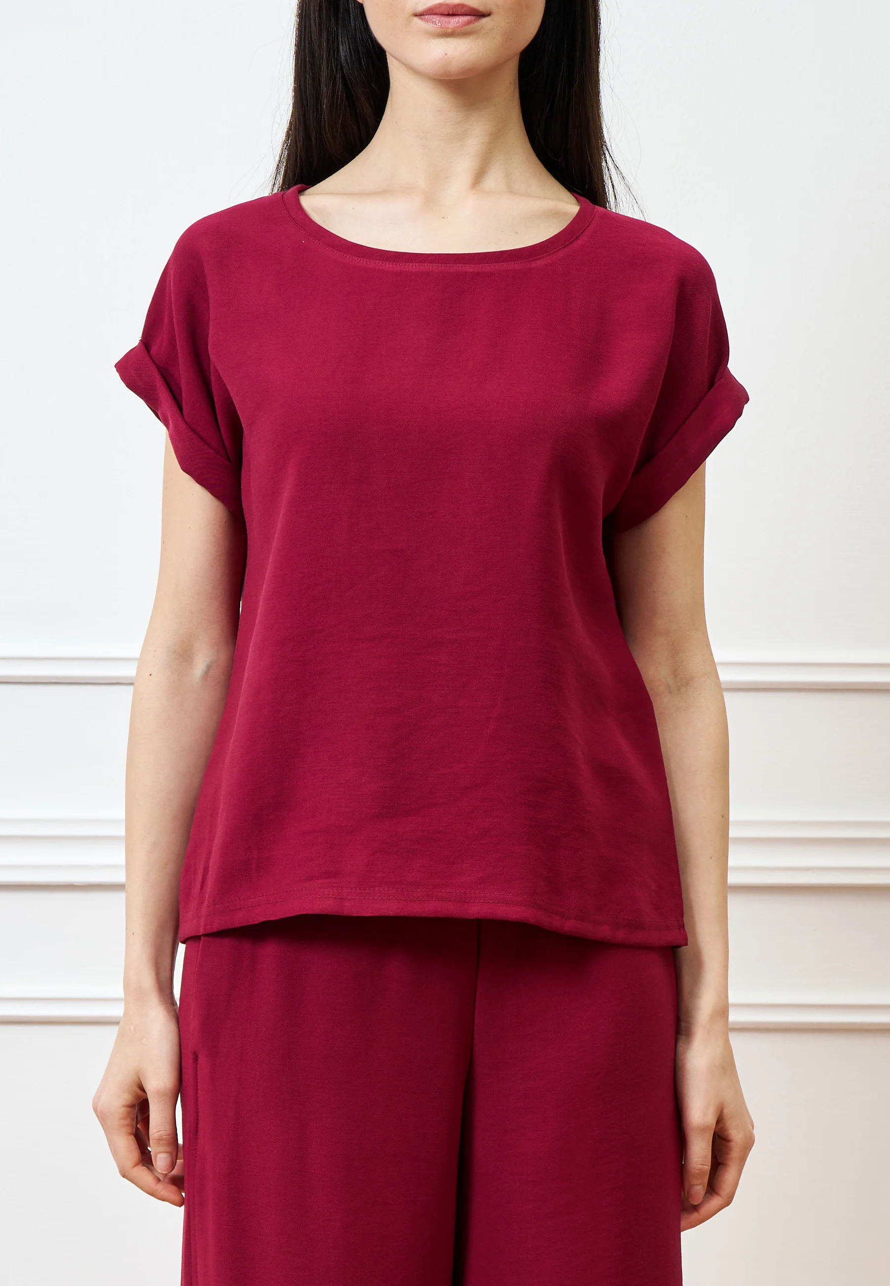 Blusa girocollo mezza manica - BORDEAUX