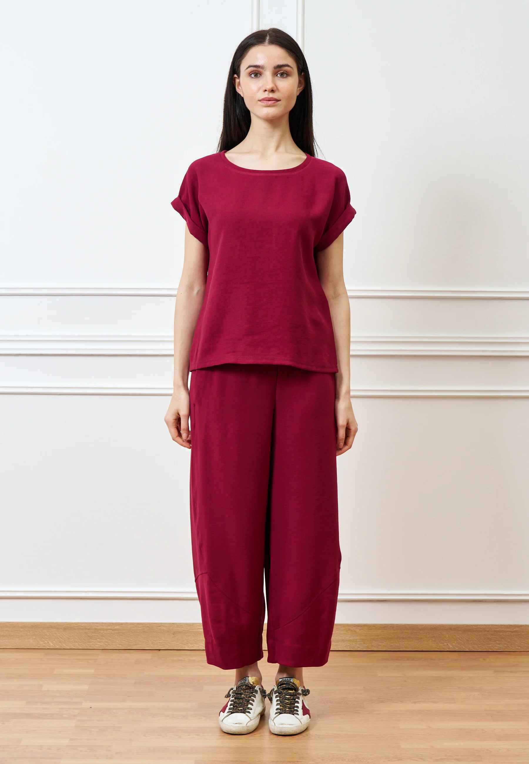 Blusa girocollo mezza manica - BORDEAUX - Image 2