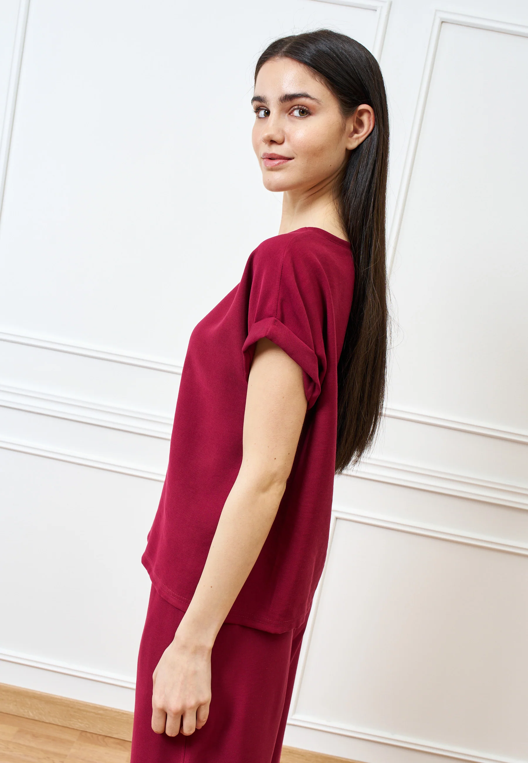 Blusa girocollo mezza manica - BORDEAUX - Image 4