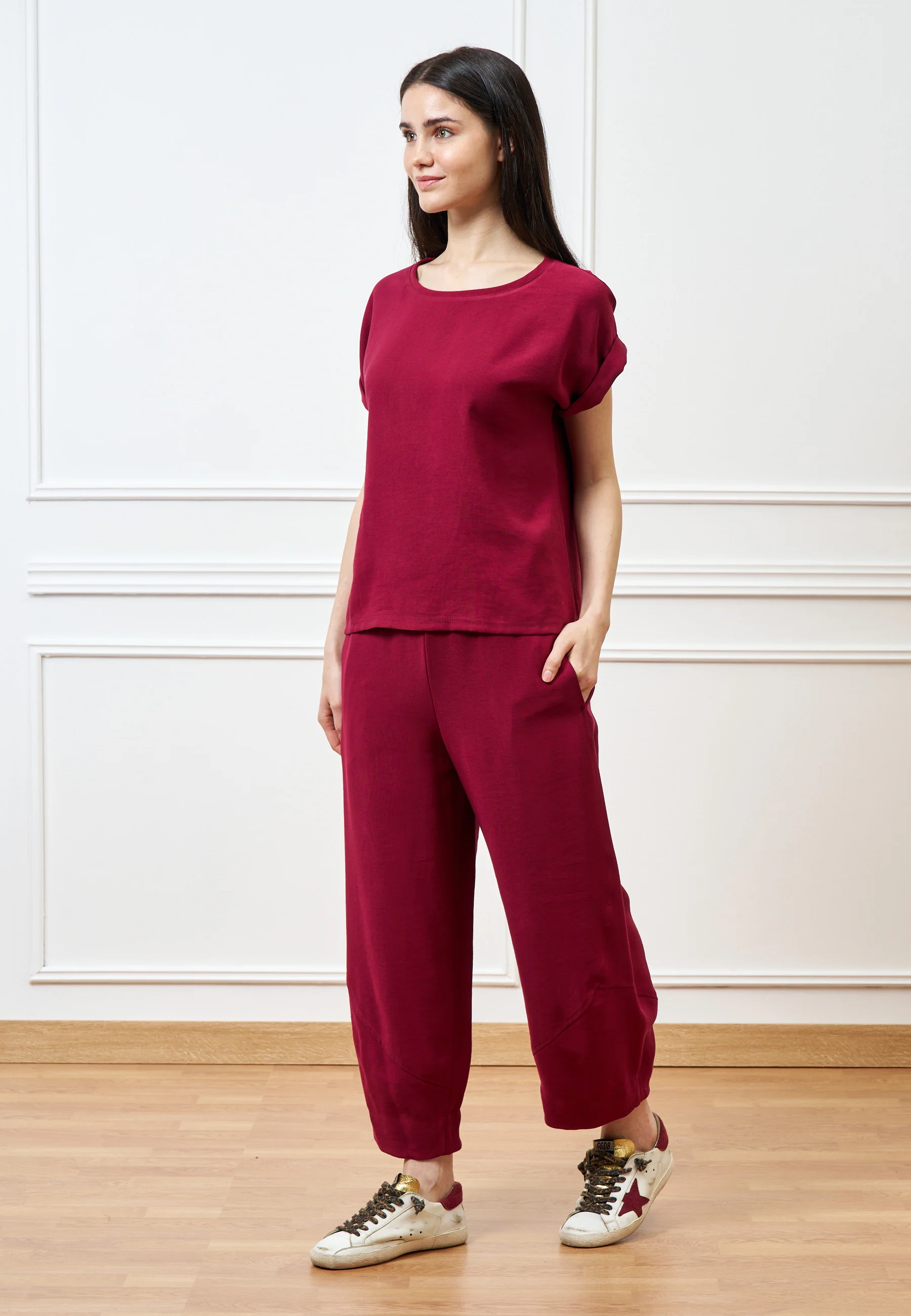 Blusa girocollo mezza manica - BORDEAUX - Image 6