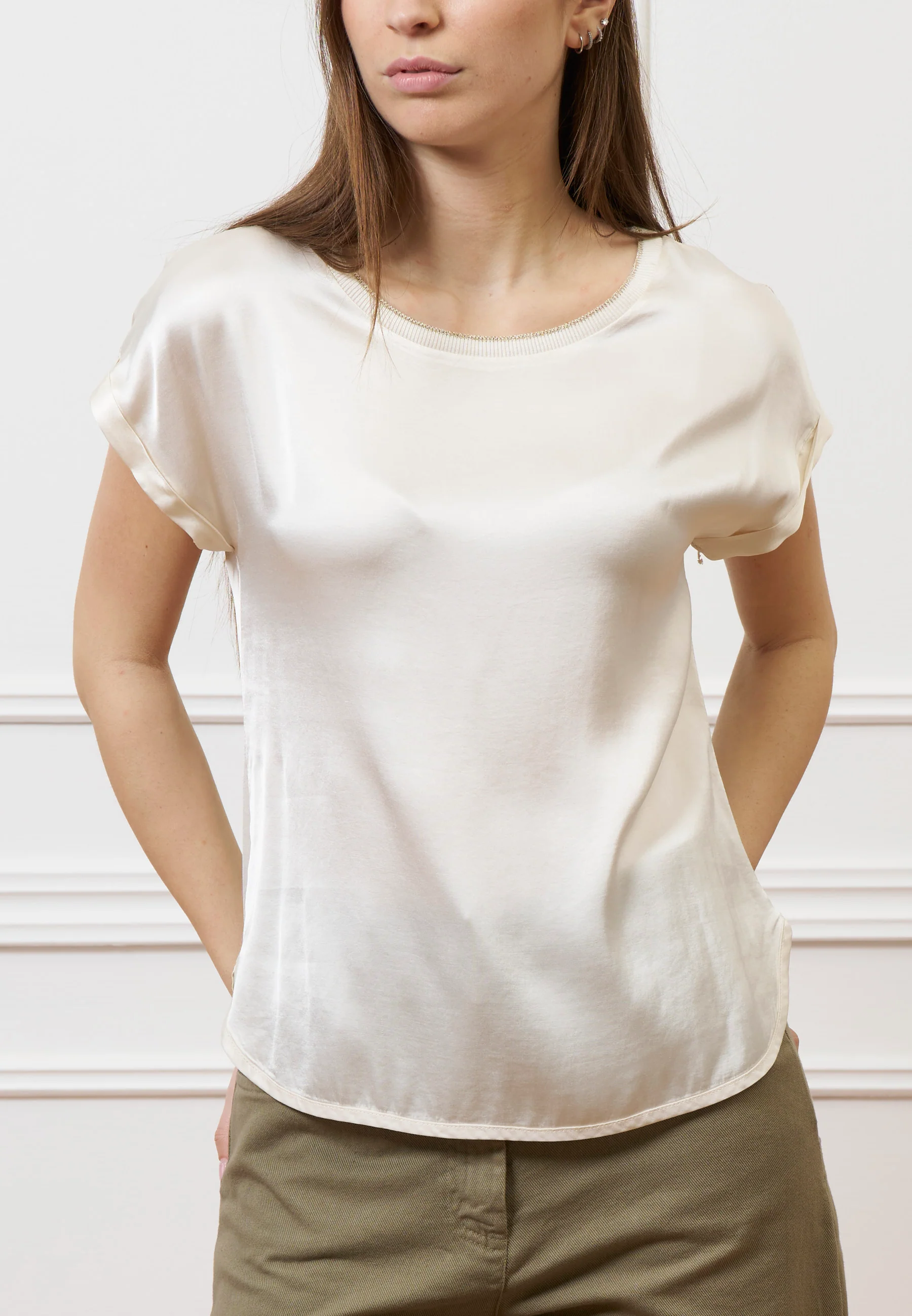 Blusa in raso con profilo lurex - AVORIO