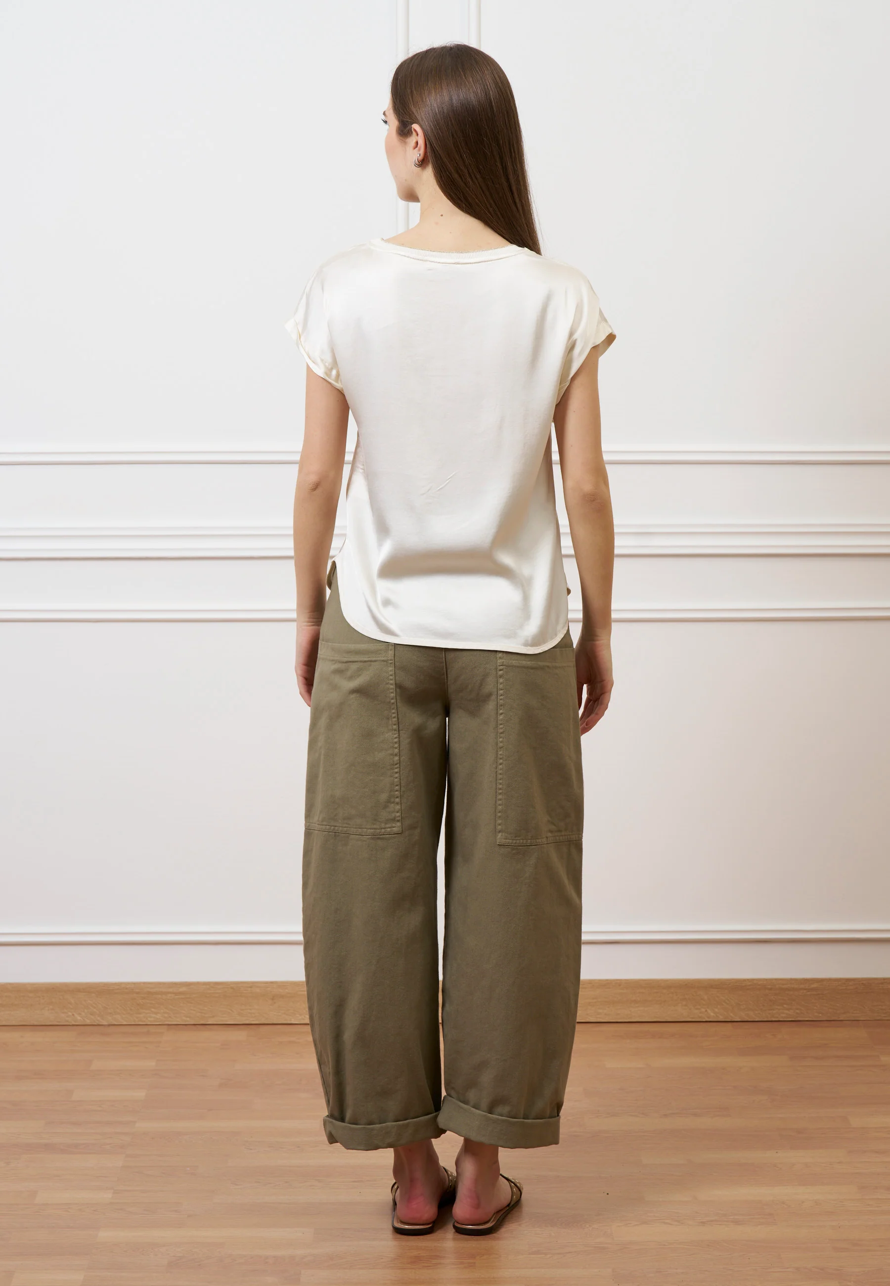 Blusa in raso con profilo lurex - AVORIO - Image 5
