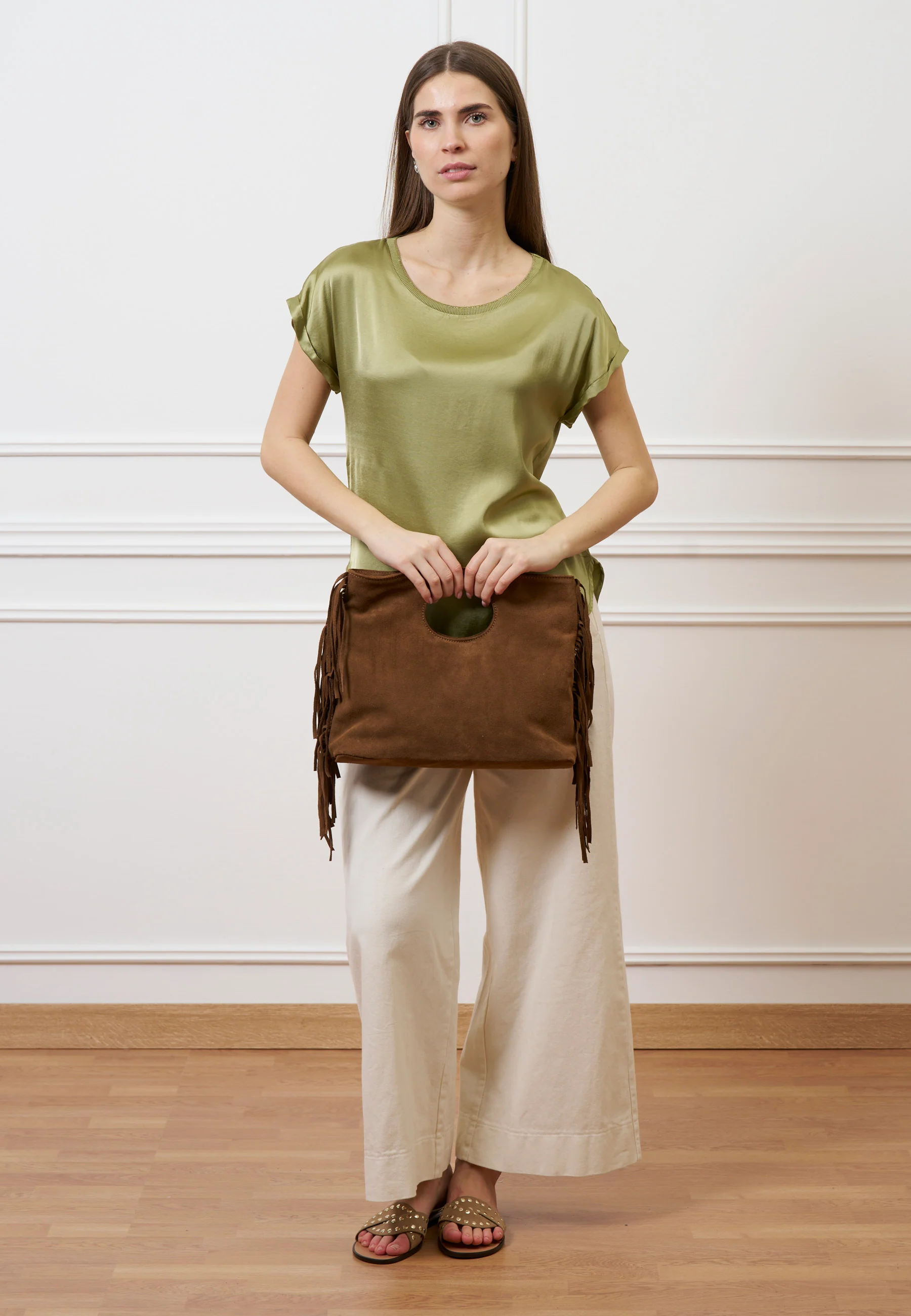 Blusa in raso con profilo lurex - SALVIA - Image 3