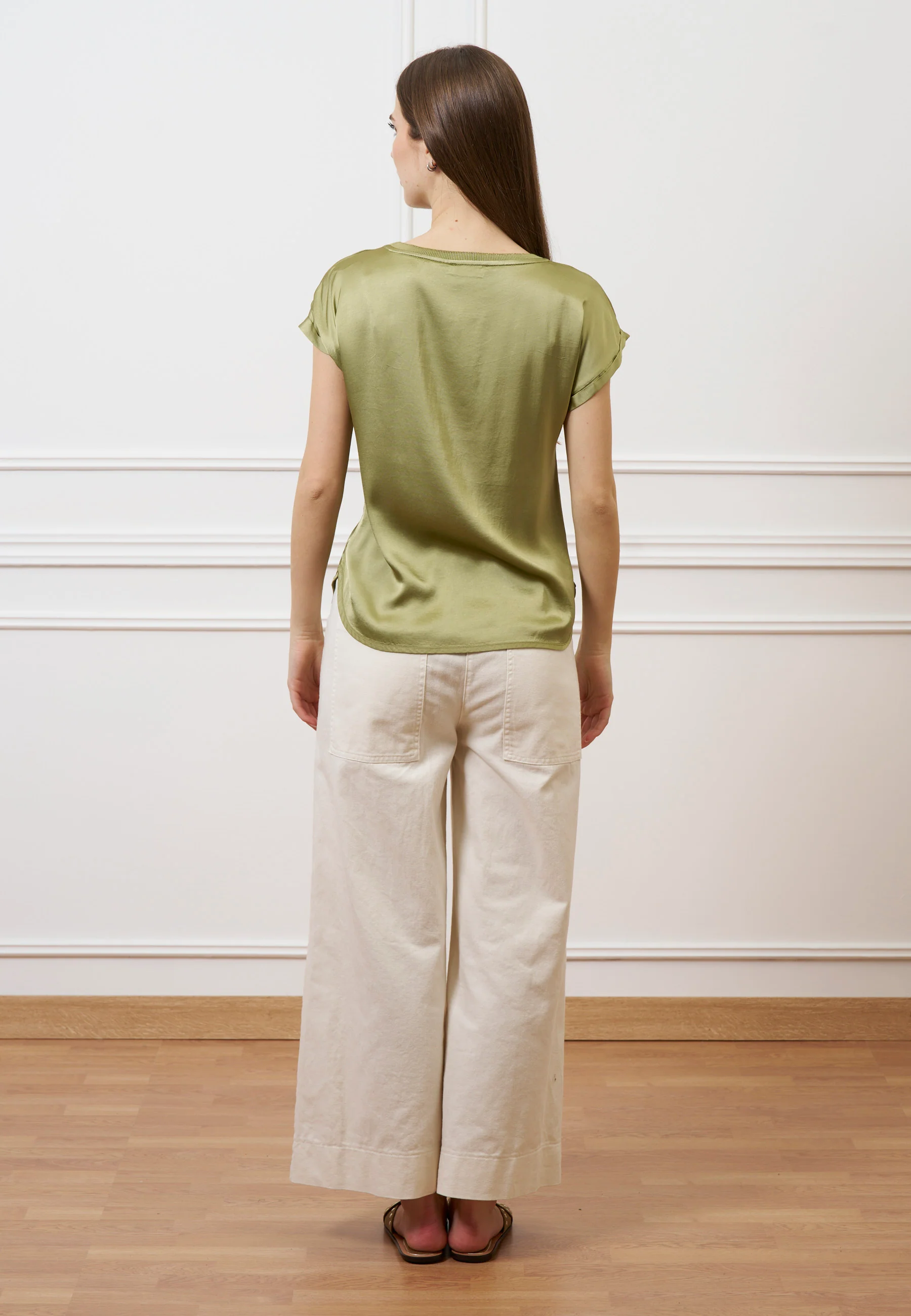 Blusa in raso con profilo lurex - SALVIA - Image 5