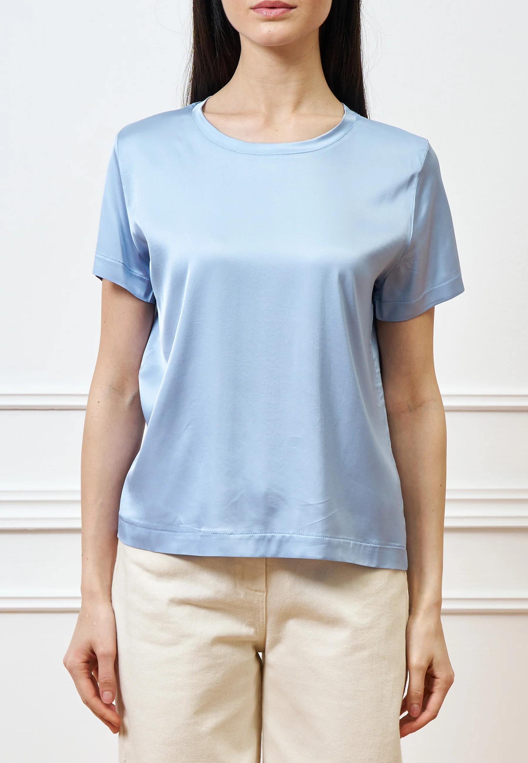 Blusa in raso di viscosa - CELESTE