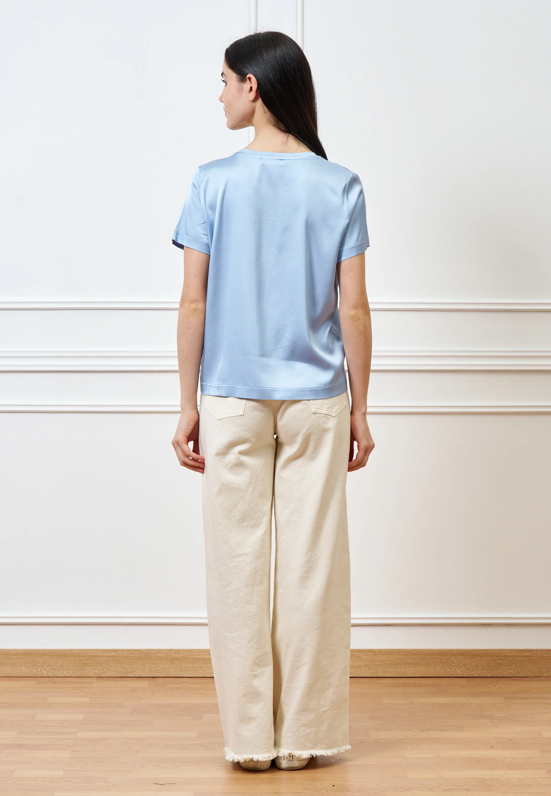 Blusa in raso di viscosa - CELESTE - Image 5