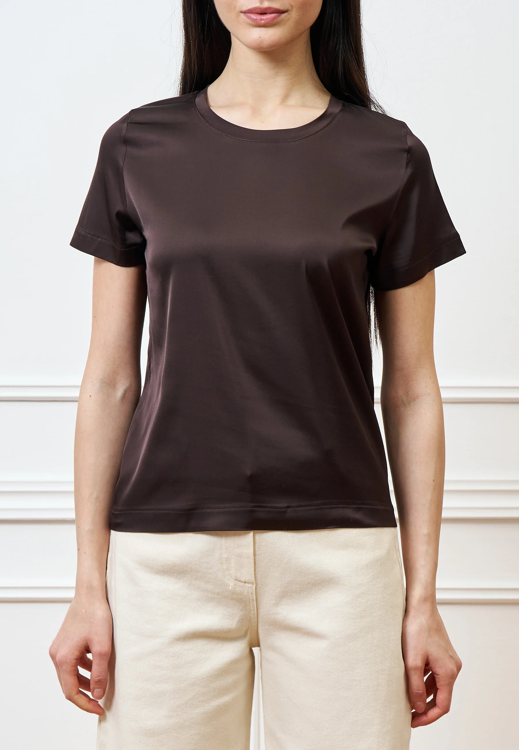 Blusa in raso di viscosa - MARRONE