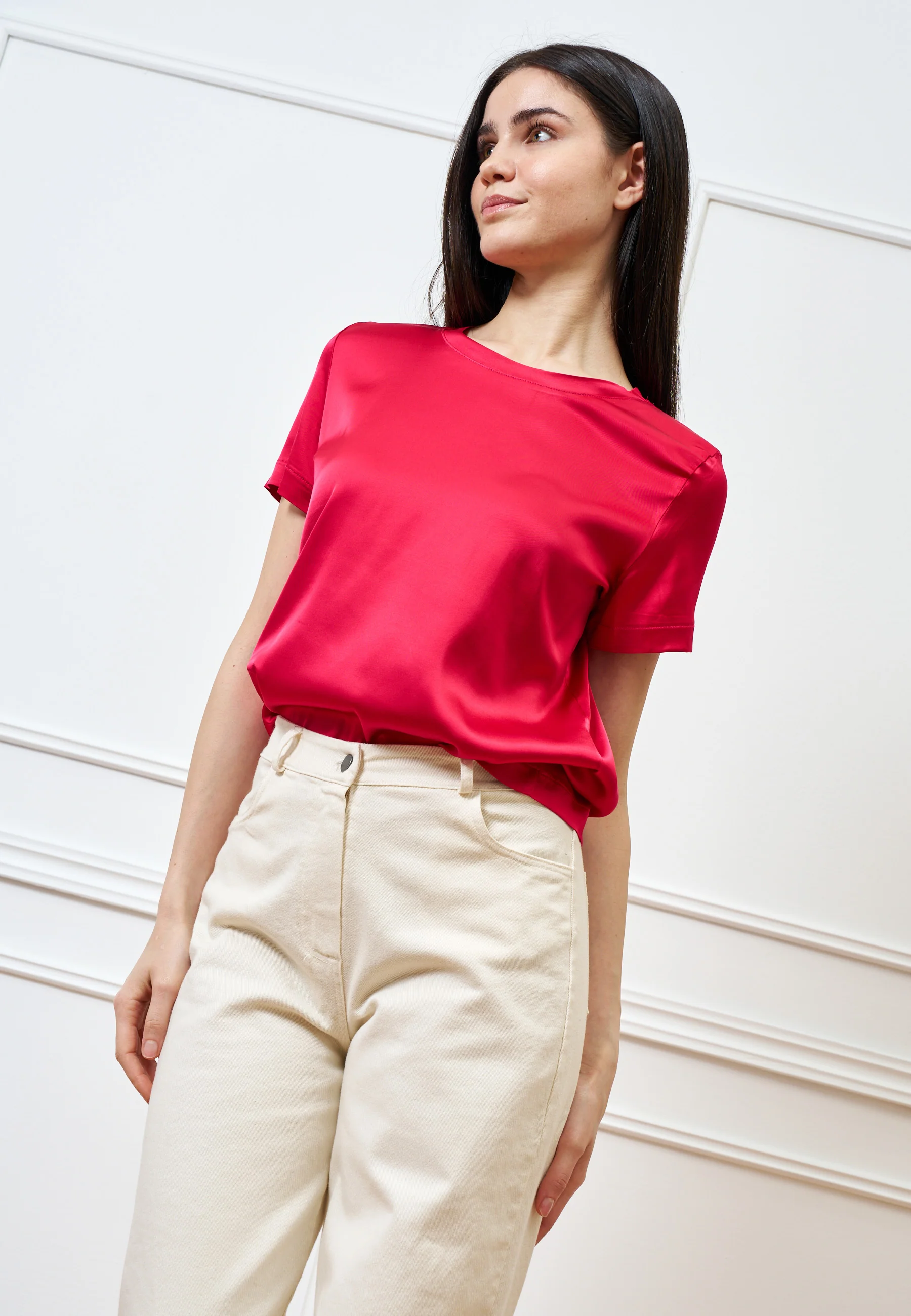 Blusa in raso di viscosa - ROSSO - Image 2