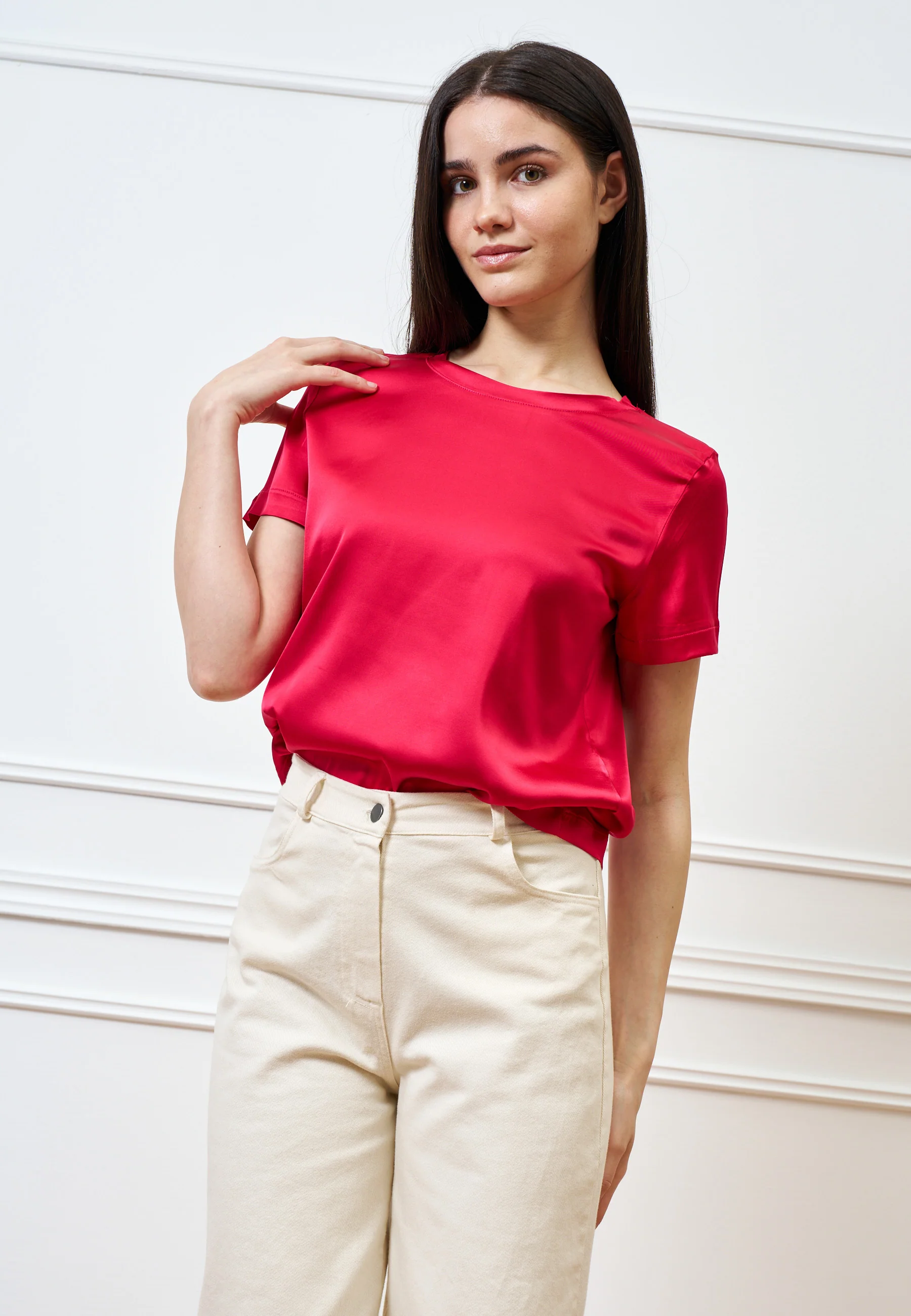 Blusa in raso di viscosa - ROSSO - Image 3