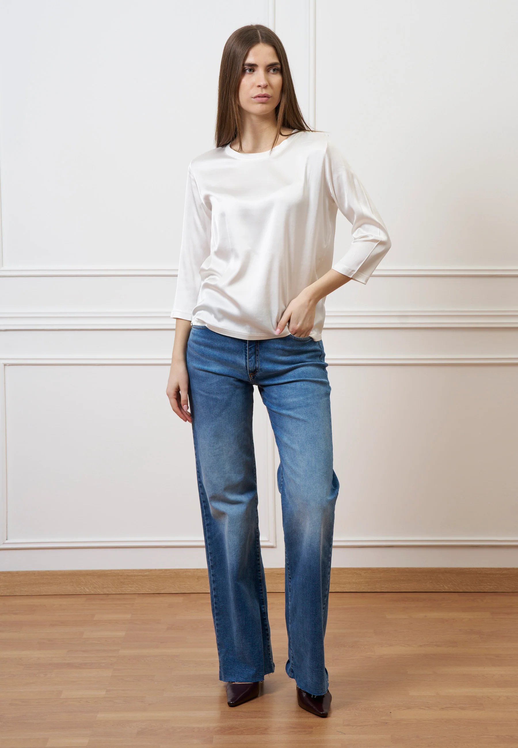 Blusa in raso maniche trequarti  - AVORIO - Image 2