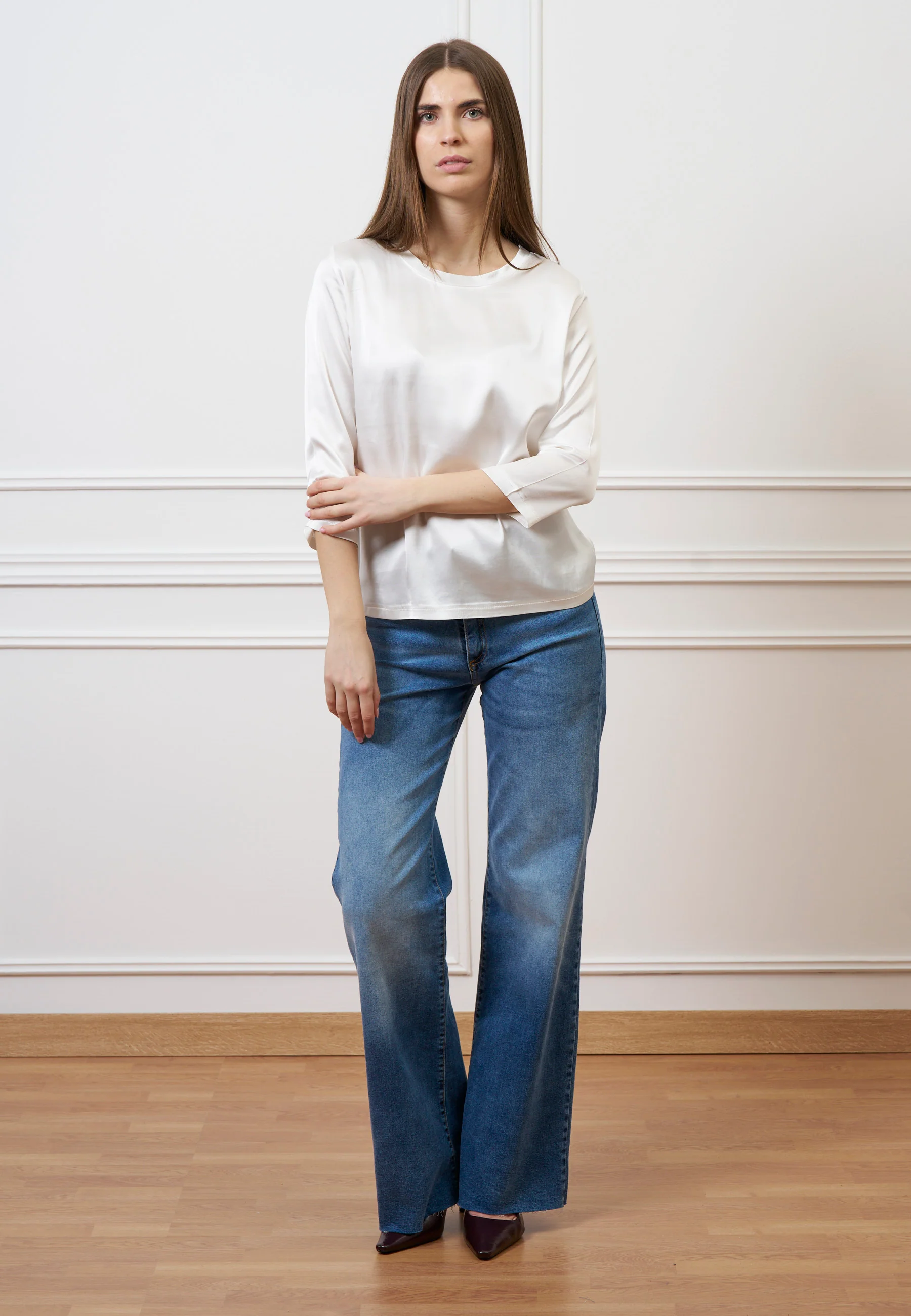 Blusa in raso maniche trequarti  - AVORIO - Image 4