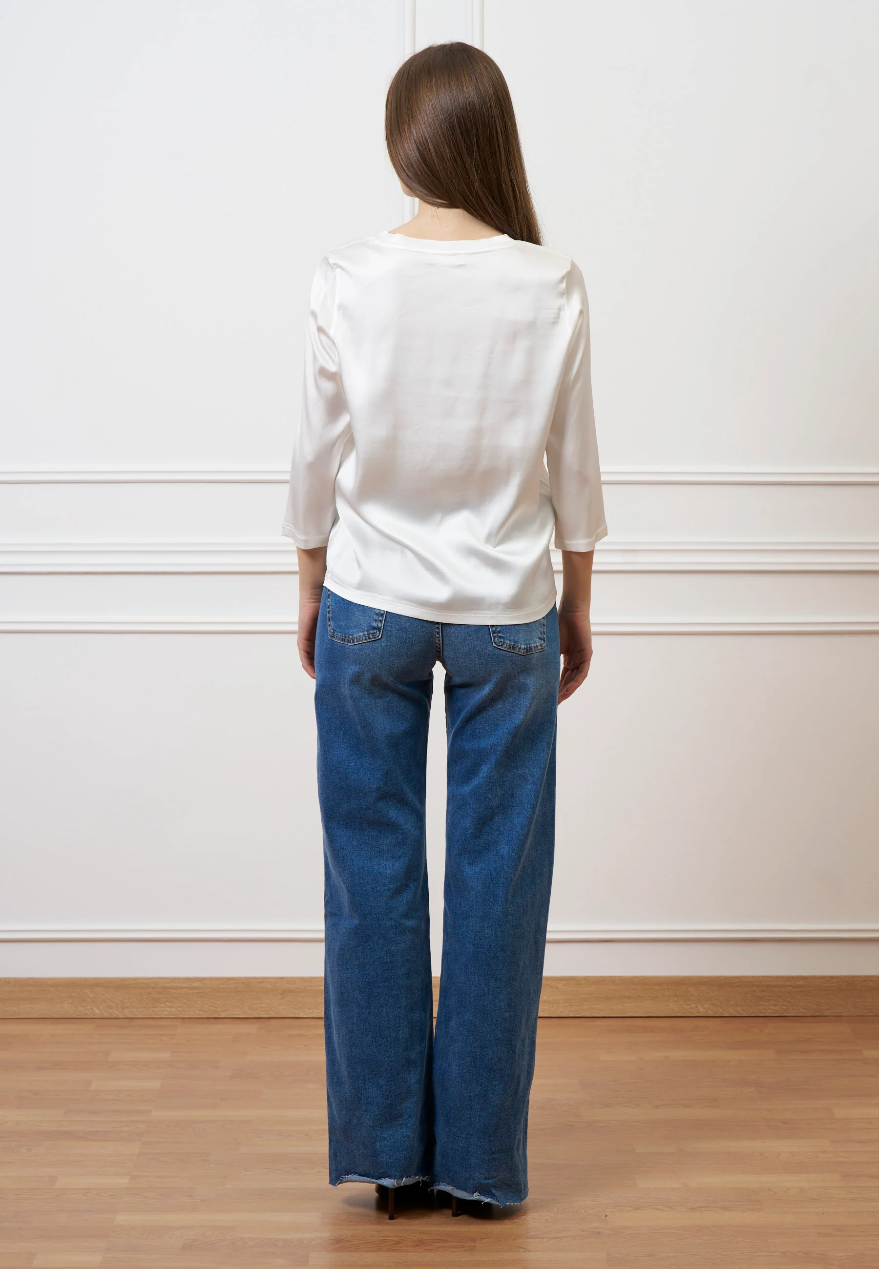 Blusa in raso maniche trequarti  - AVORIO - Image 5