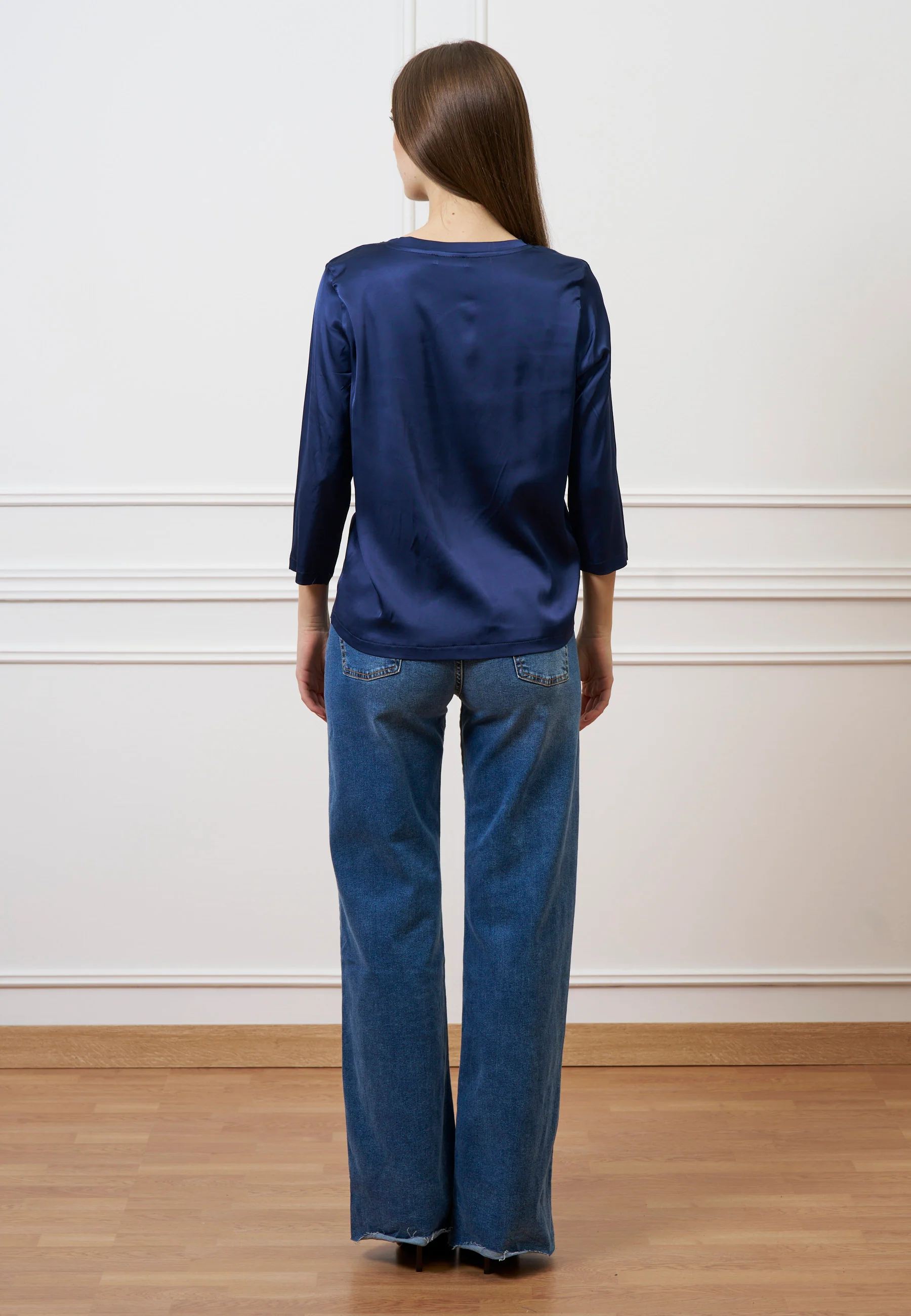 Blusa in raso maniche trequarti  - BLU - Image 5