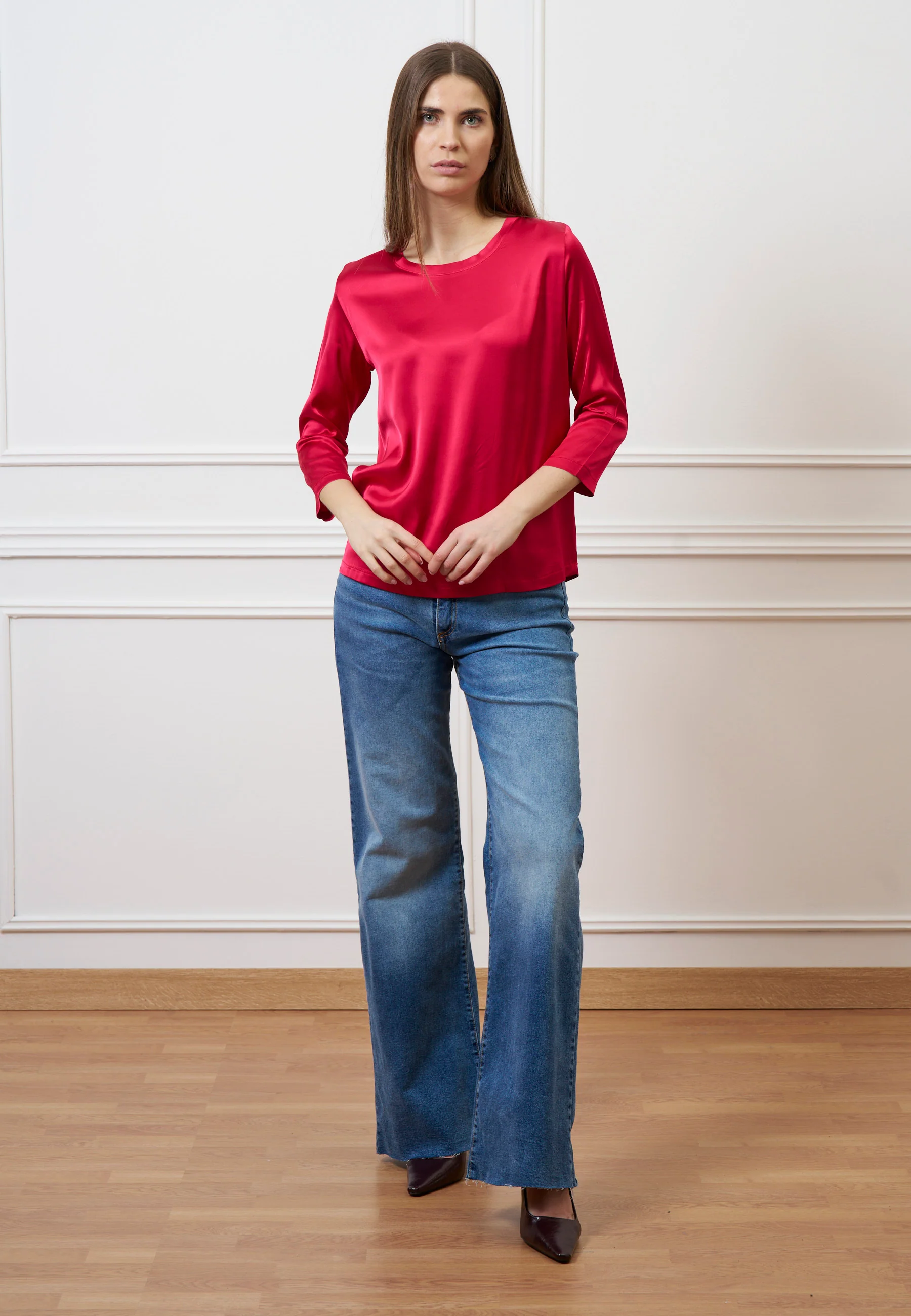 Blusa in raso maniche trequarti  - ROSSO - Image 2
