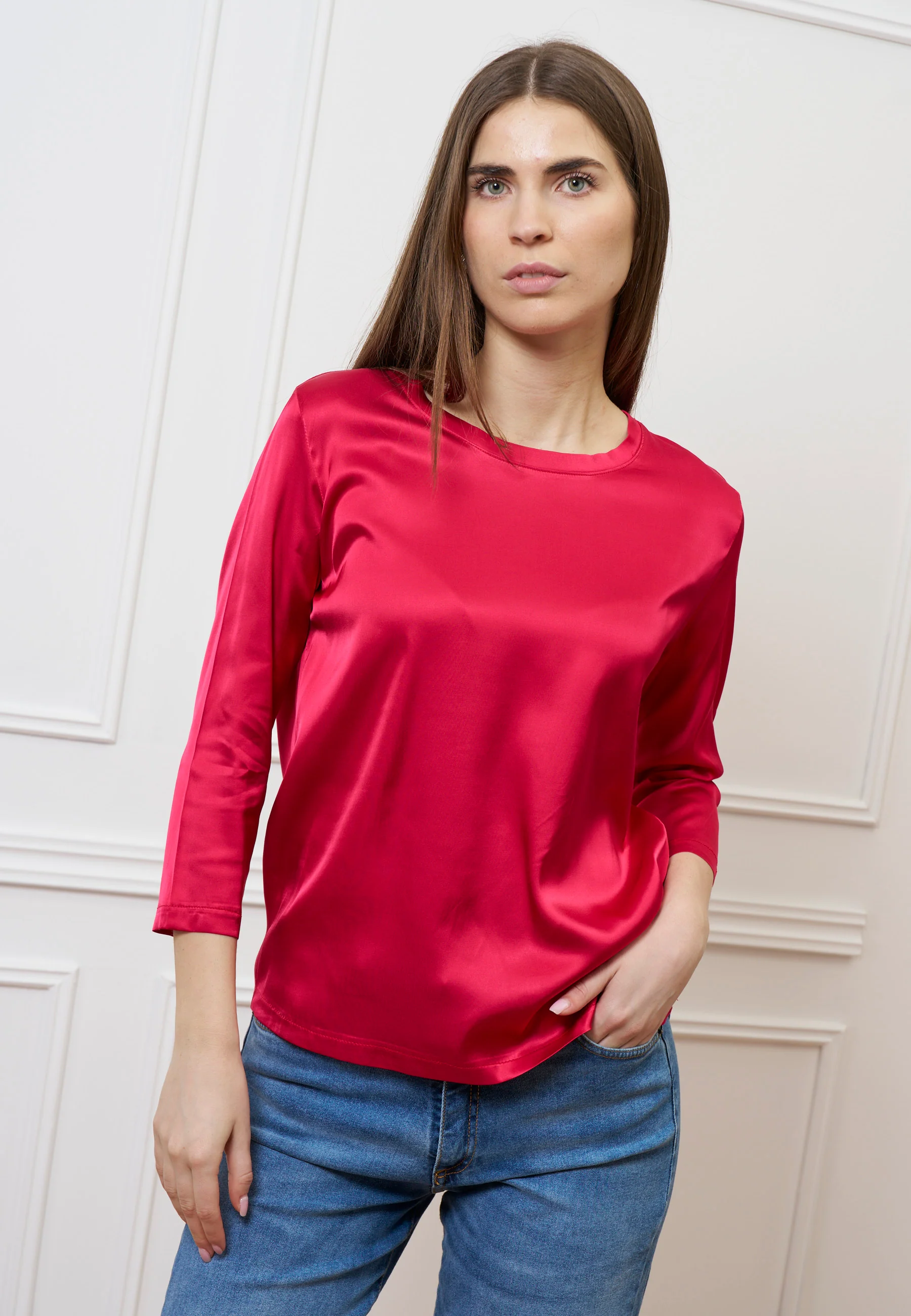 Blusa in raso maniche trequarti  - ROSSO - Image 3