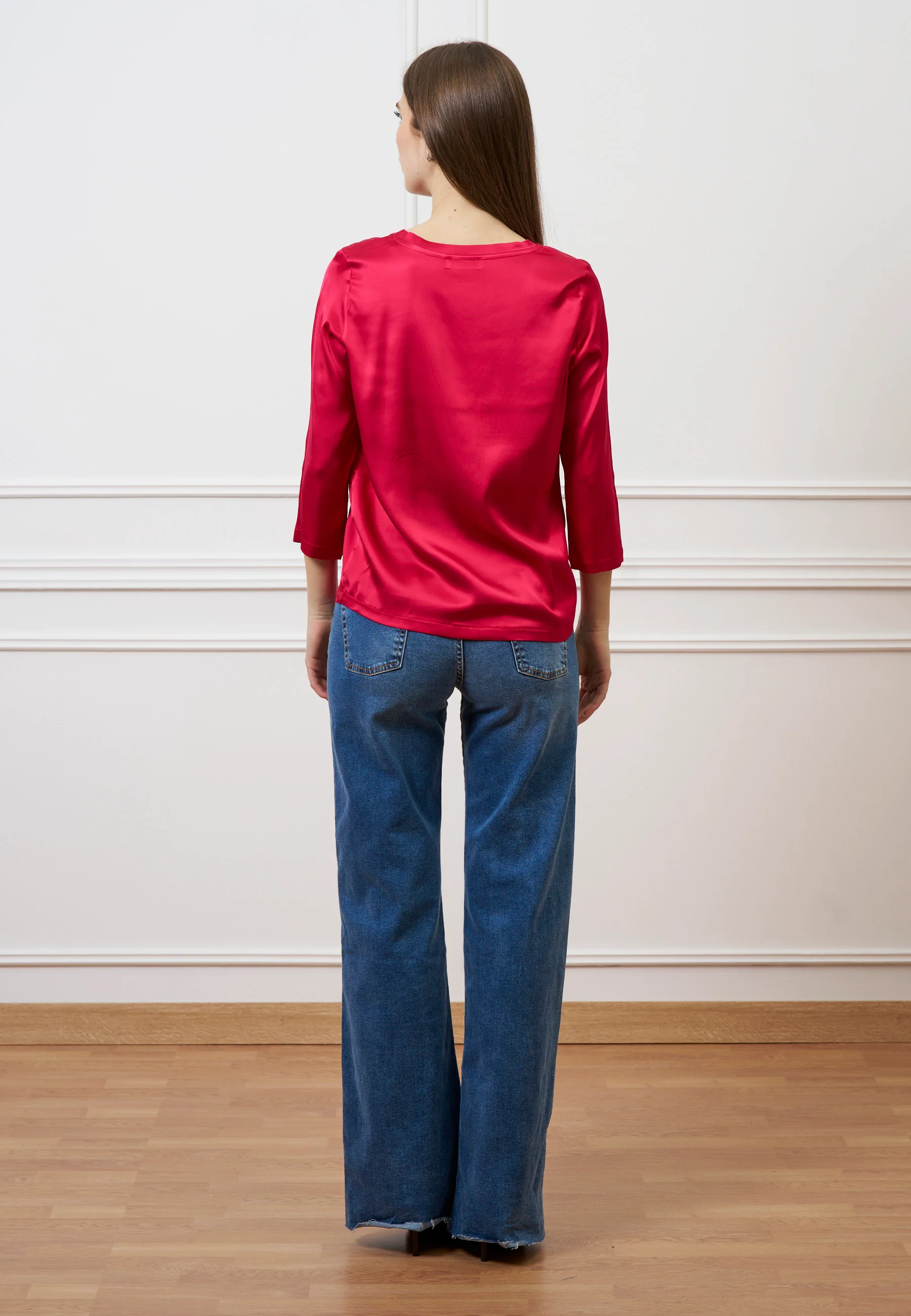 Blusa in raso maniche trequarti  - ROSSO - Image 5