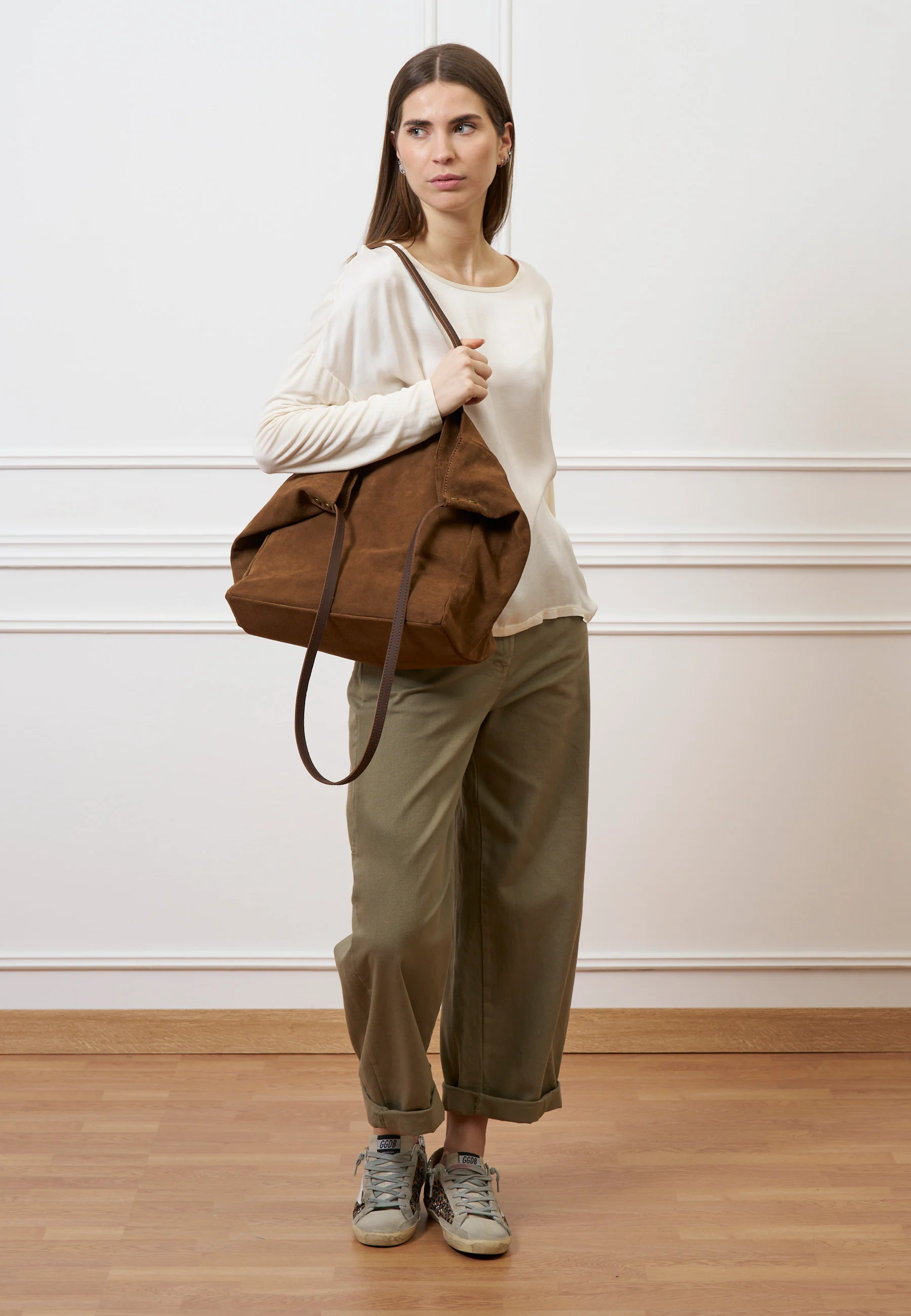 Blusa over in raso e jersey - AVORIO - Image 3