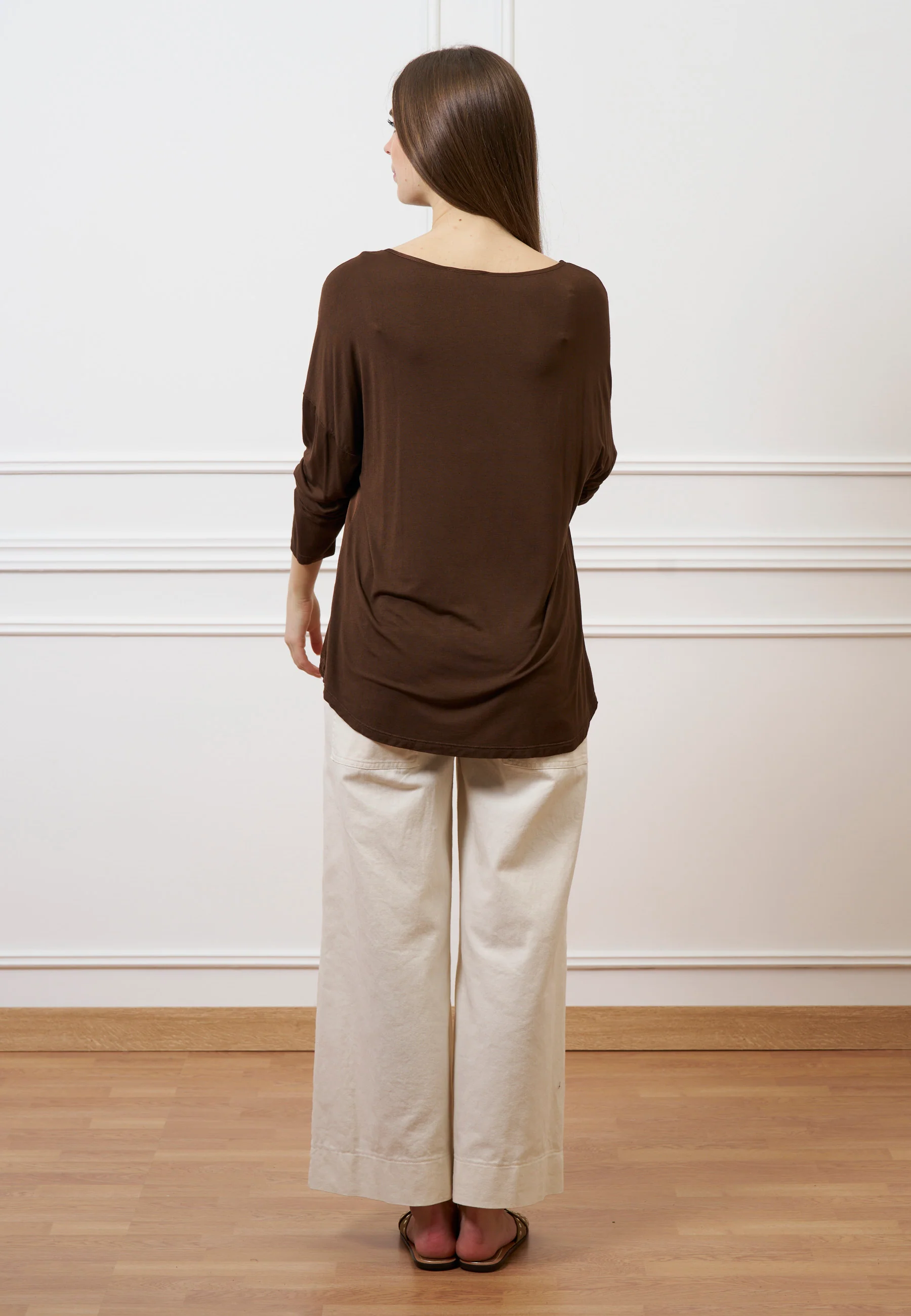 Blusa over in raso e jersey - MARRONE - Image 5
