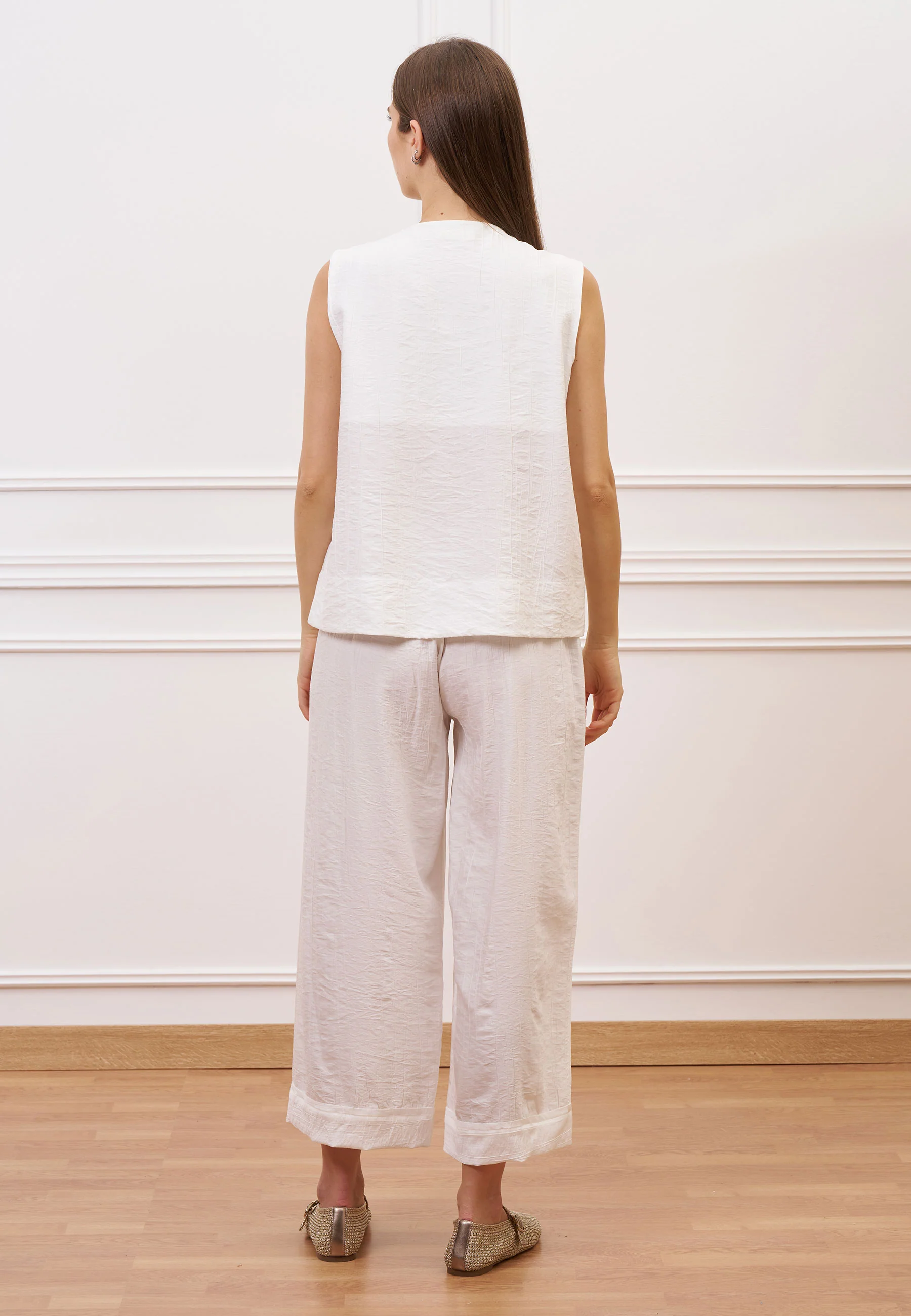 Blusa smanicata effetto stropicciato - BIANCO - Image 5