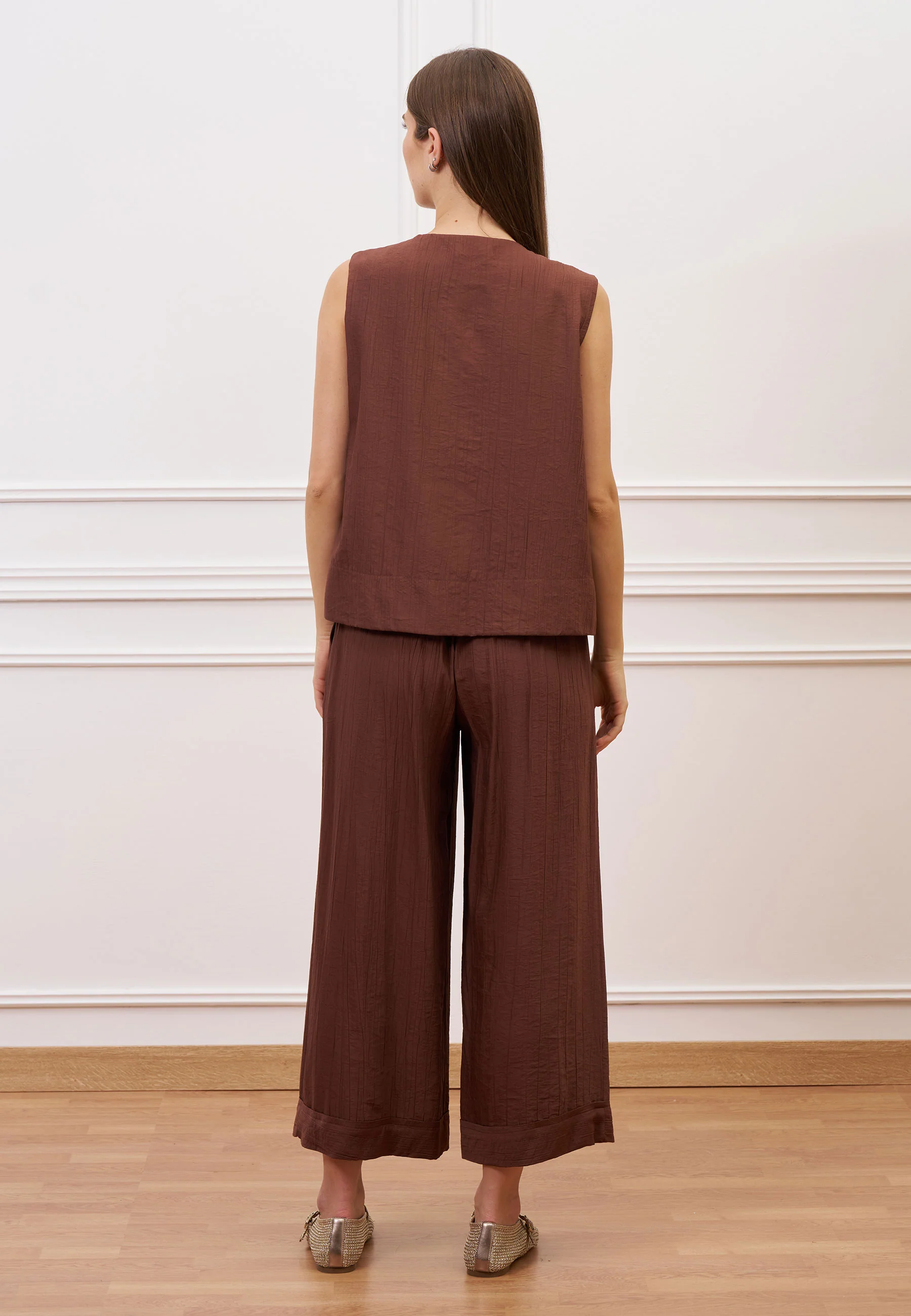 Blusa smanicata effetto stropicciato - NOCCIOLA - Image 5