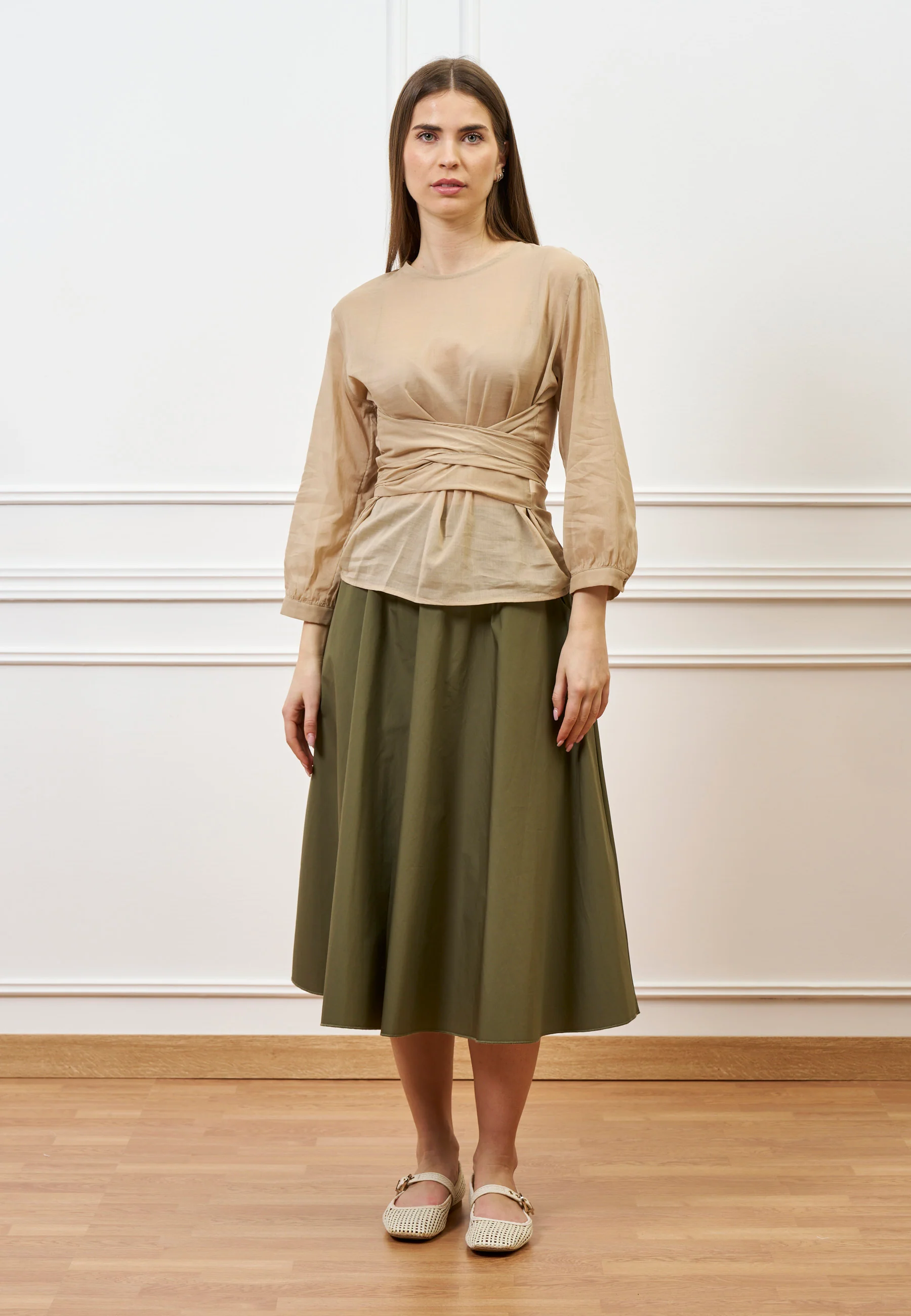 Blusa voile con fusciacca - BEIGE - Image 4