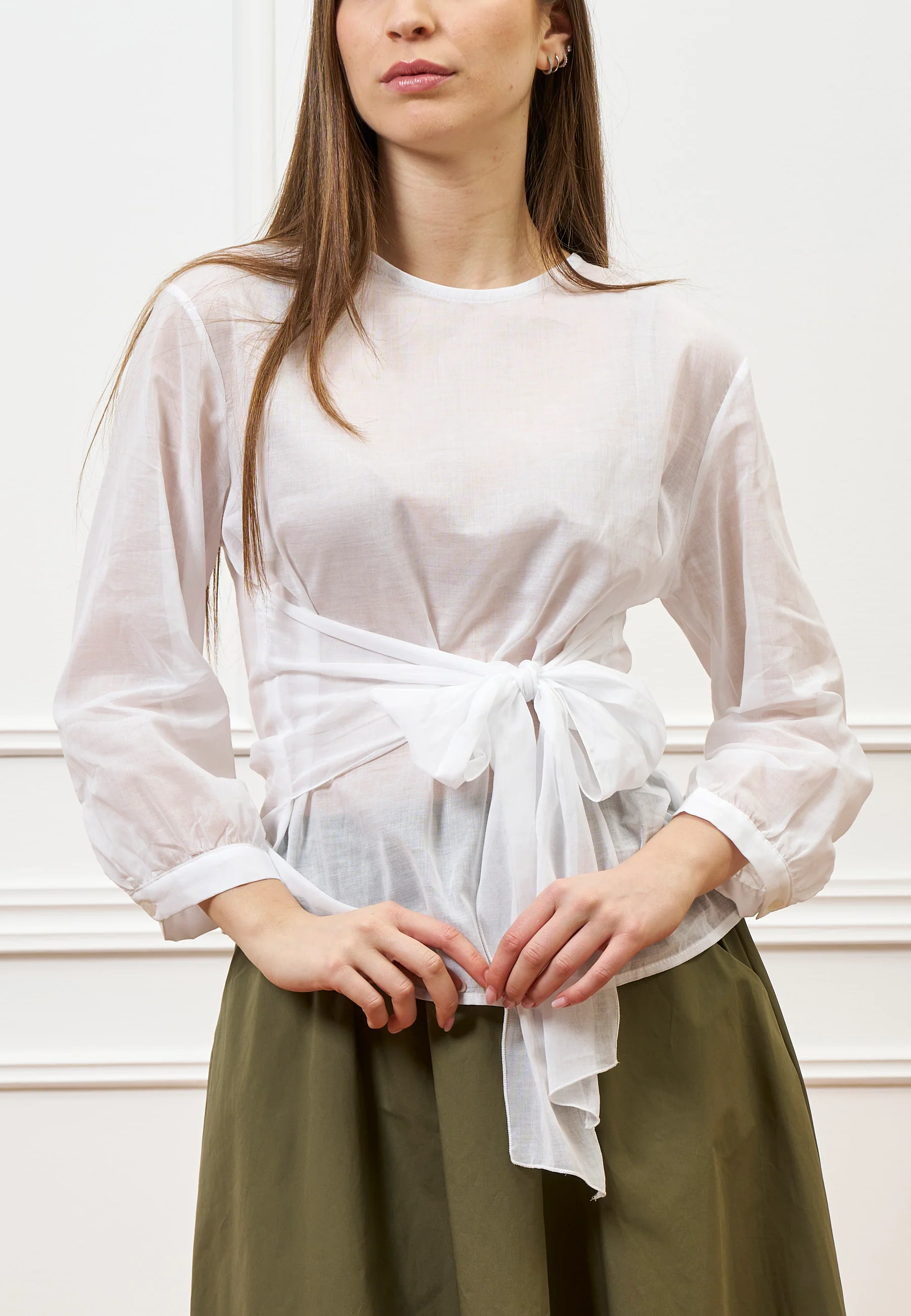 Blusa voile con fusciacca - BIANCO