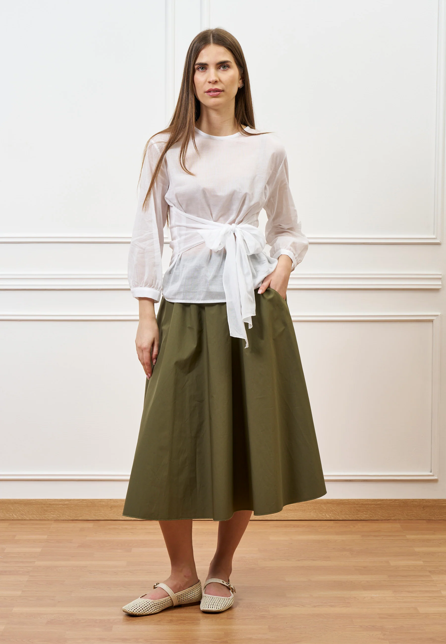 Blusa voile con fusciacca - BIANCO - Image 3