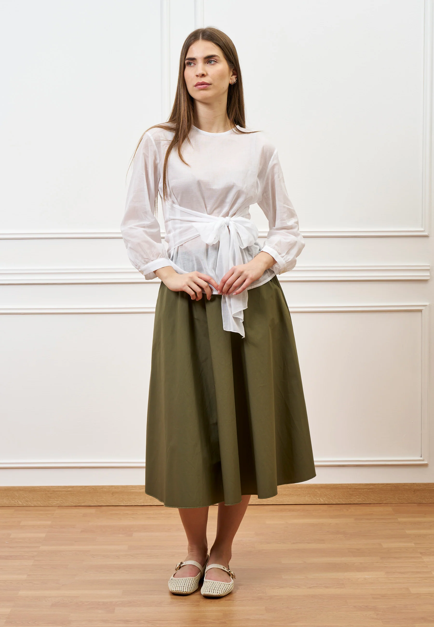 Blusa voile con fusciacca - BIANCO - Image 4