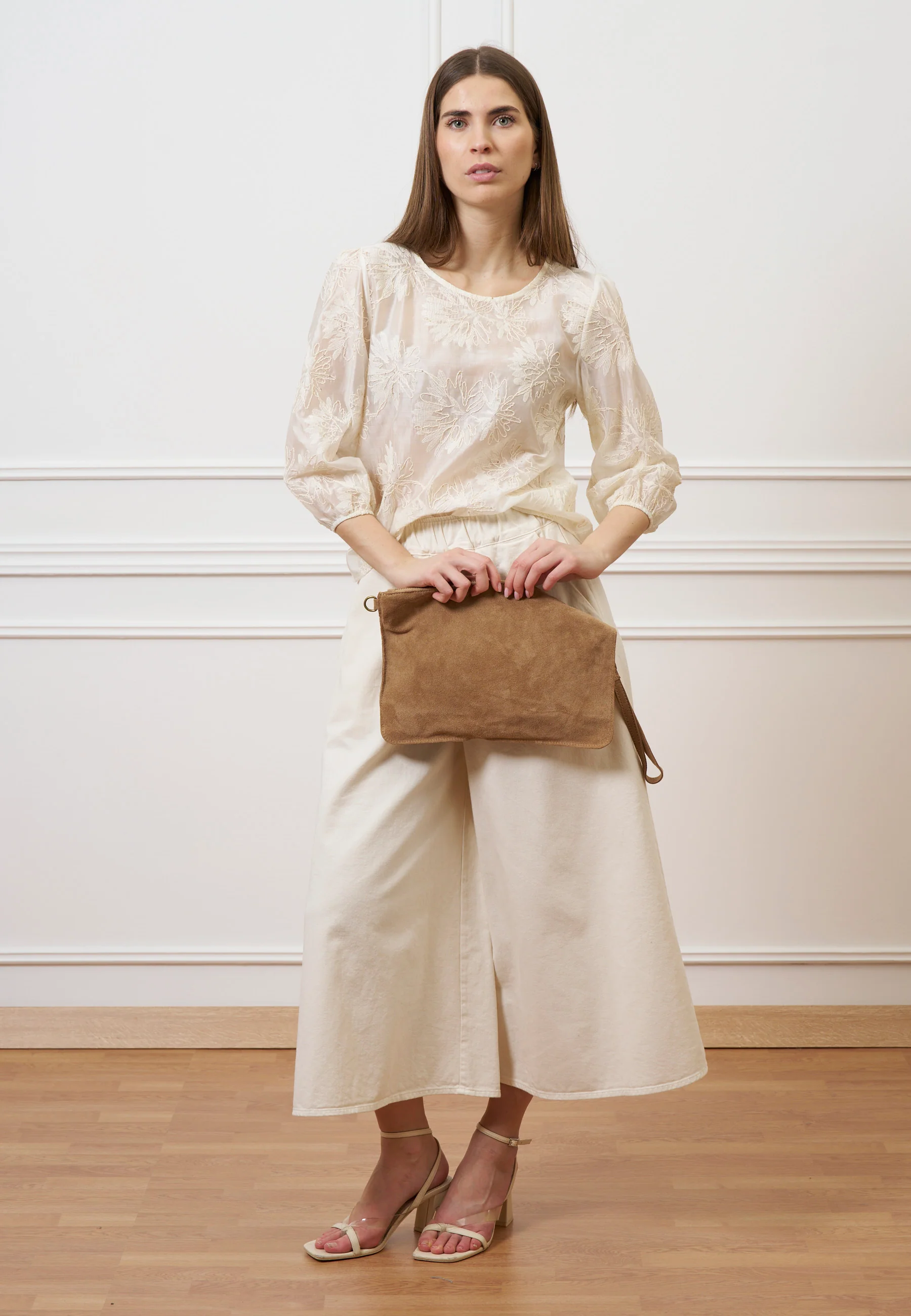 Borsa pochette in camoscio con manicotto - BEIGE - Image 10