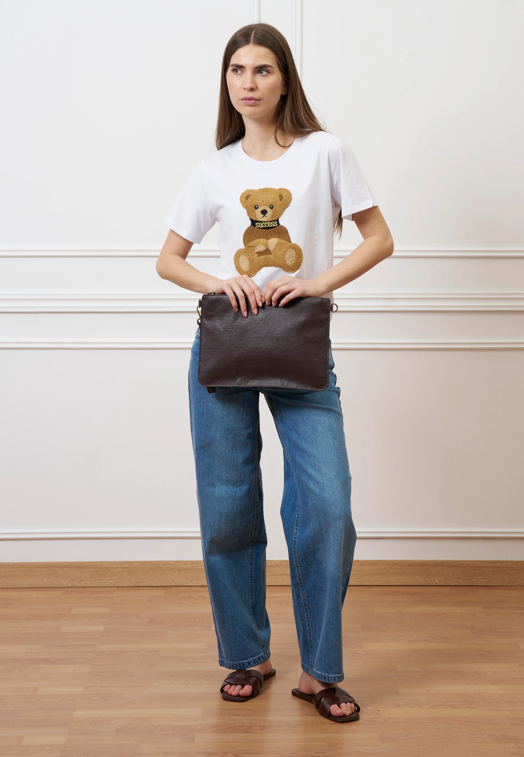 Borsa pochette in pelle con manicotto - MARRONE - Image 6