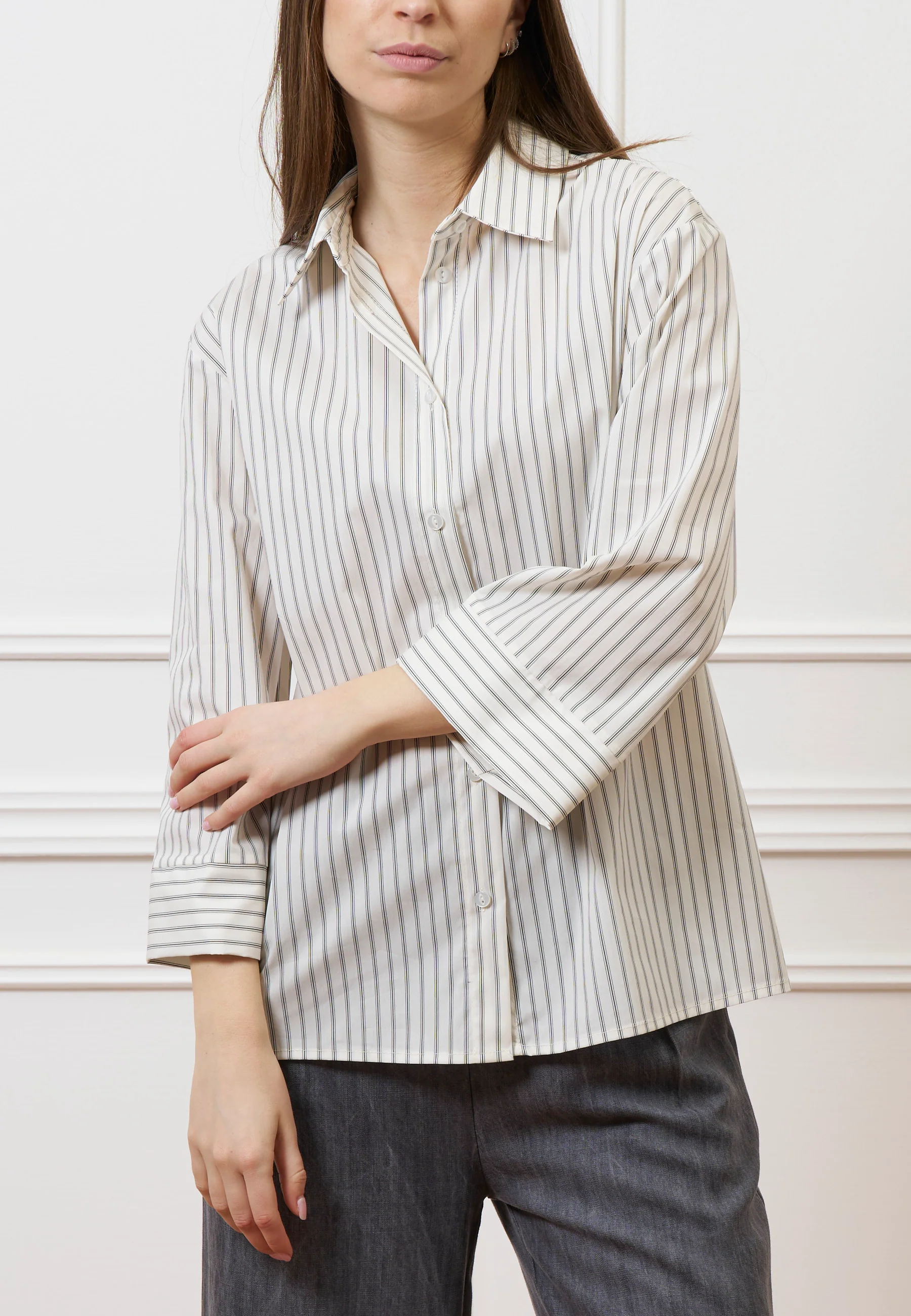 Camicia a righe con manica ampia - BIANCO/NERO