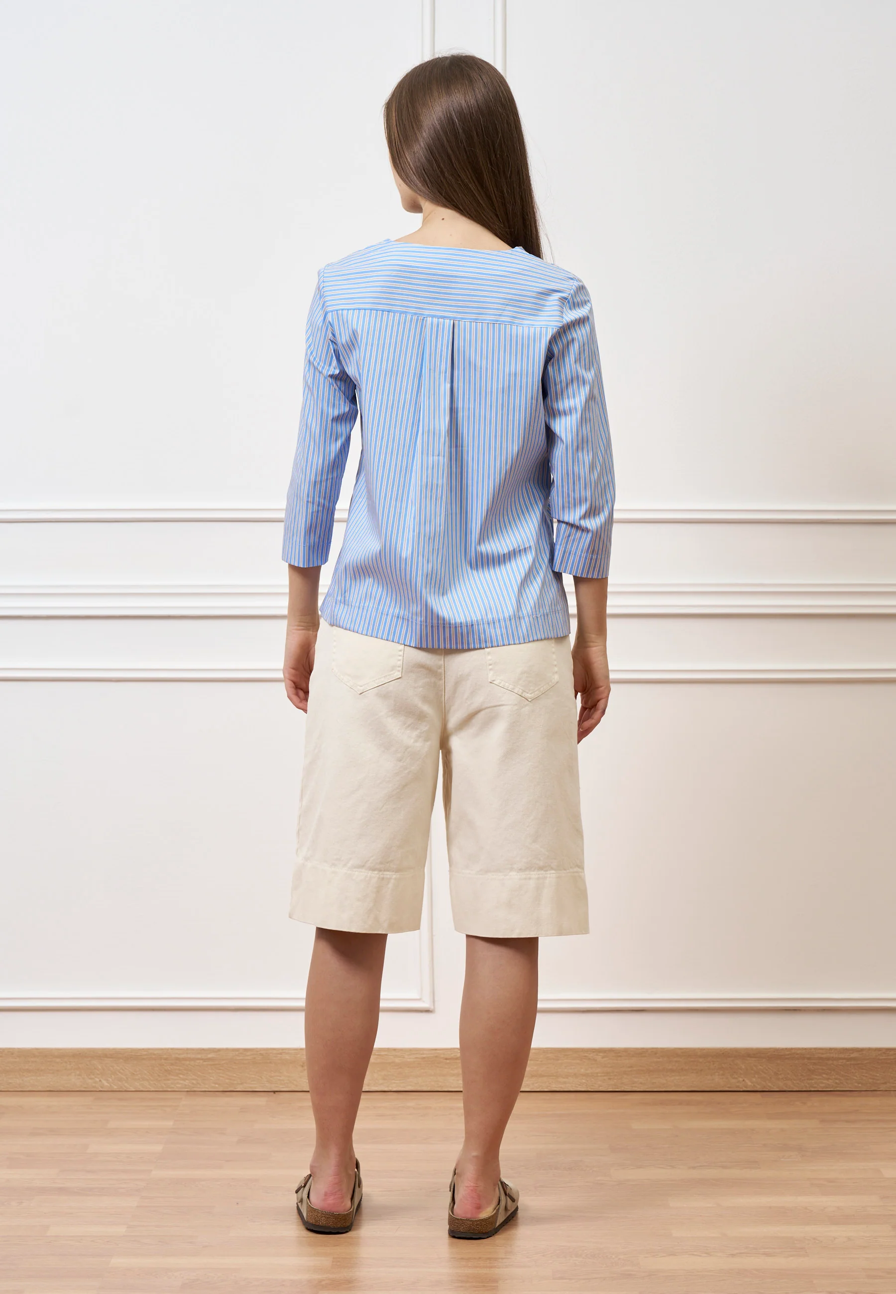 Camicia a righe con maniche trequarti - CELESTE - Image 5
