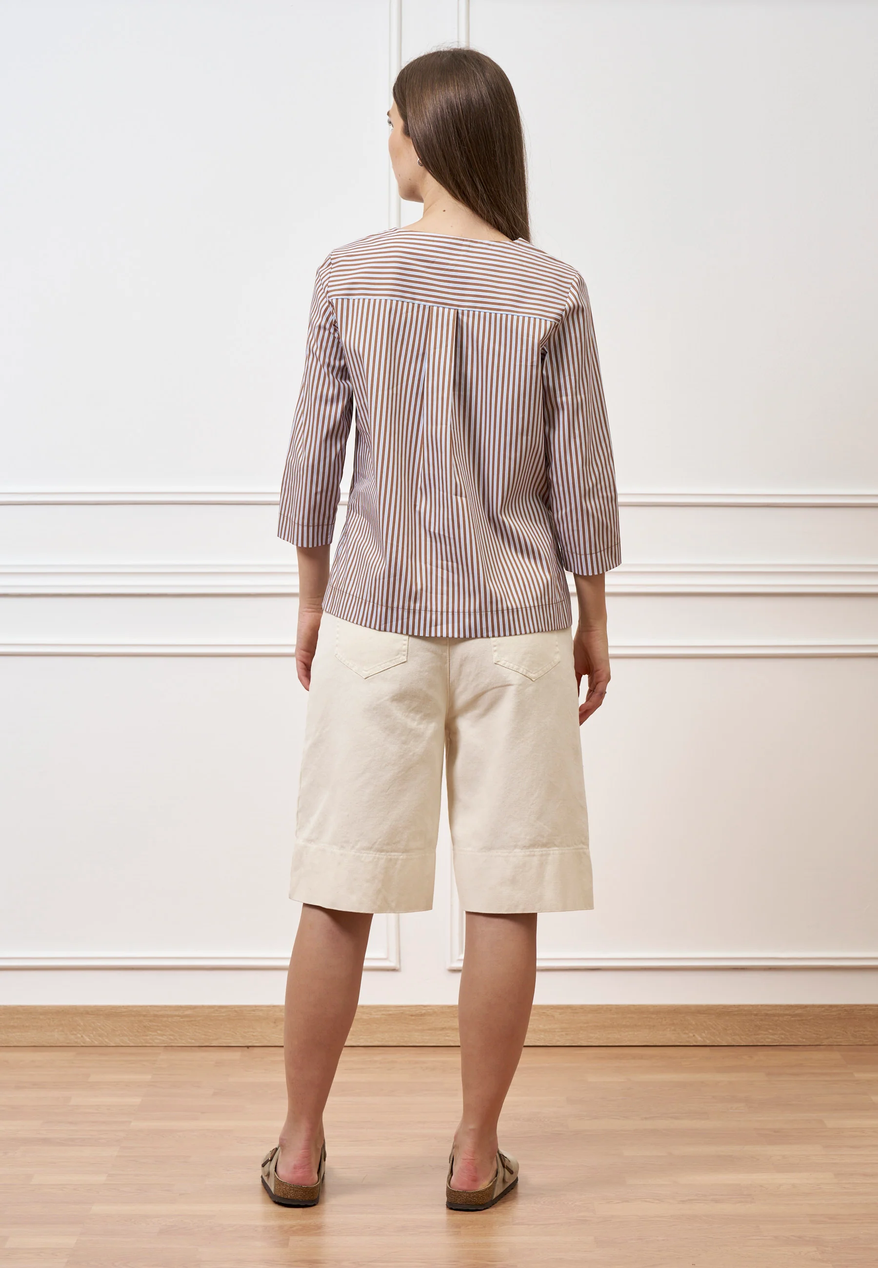 Camicia a righe con maniche trequarti - MARRONE - Image 5