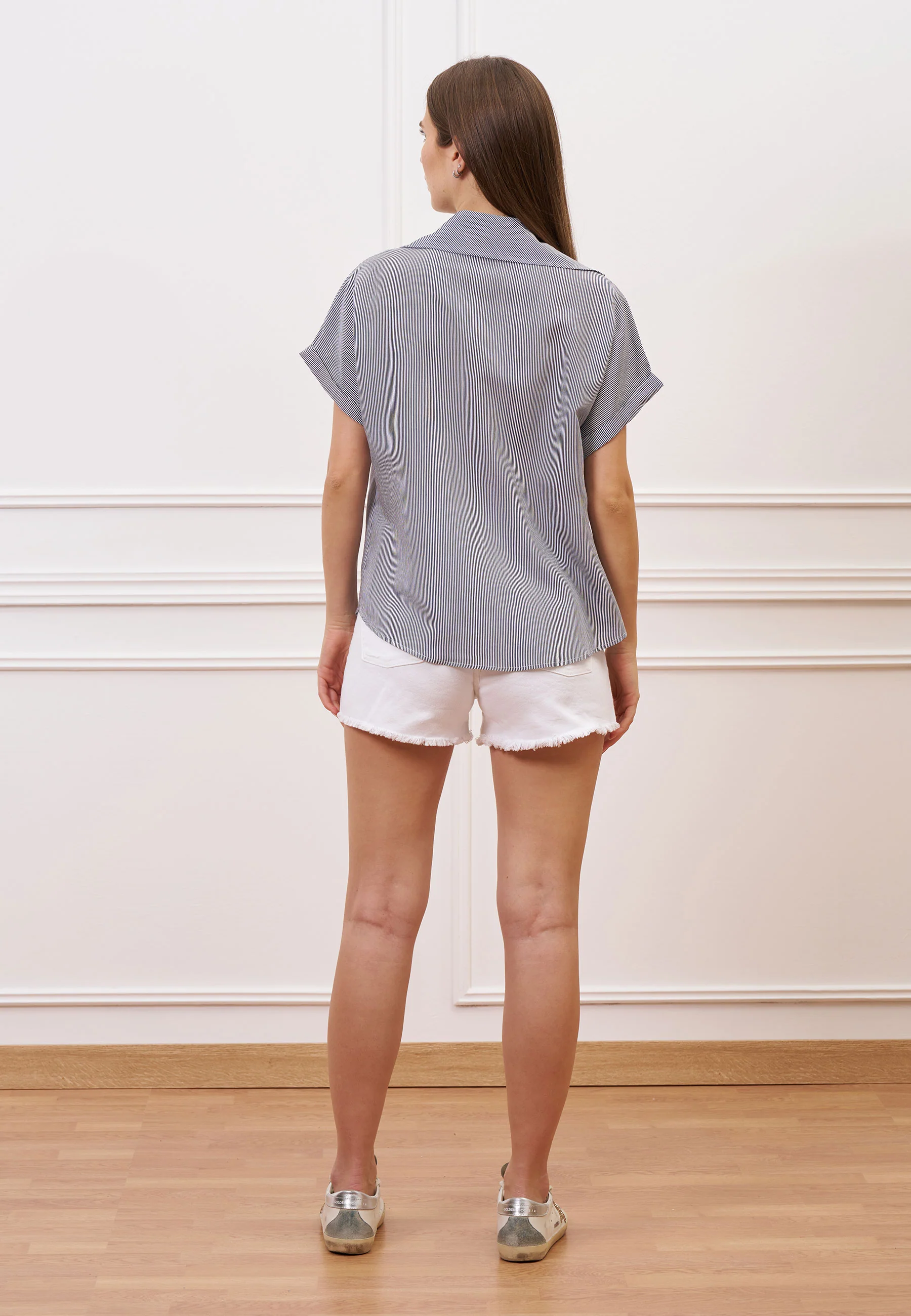 Camicia a righe sottili con maniche corte - BIANCO/BLU - Image 5