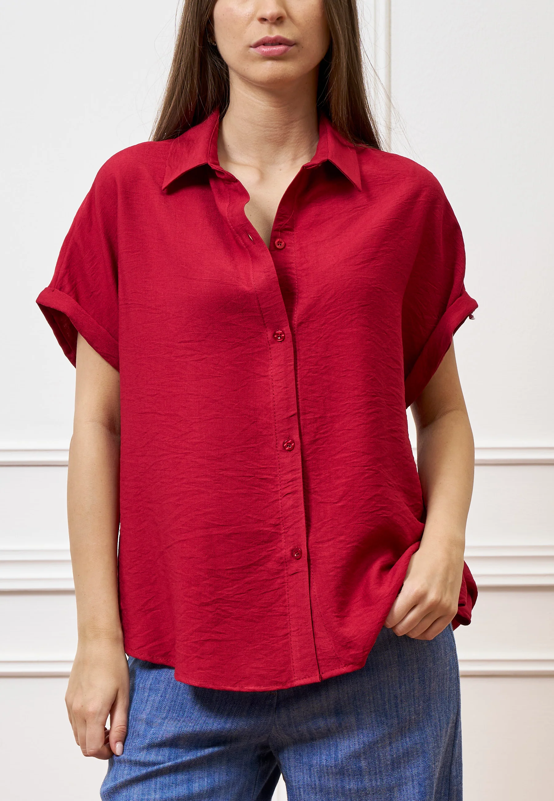 Camicia ampia in viscosa con maniche corte - BORDEAUX - Image 4